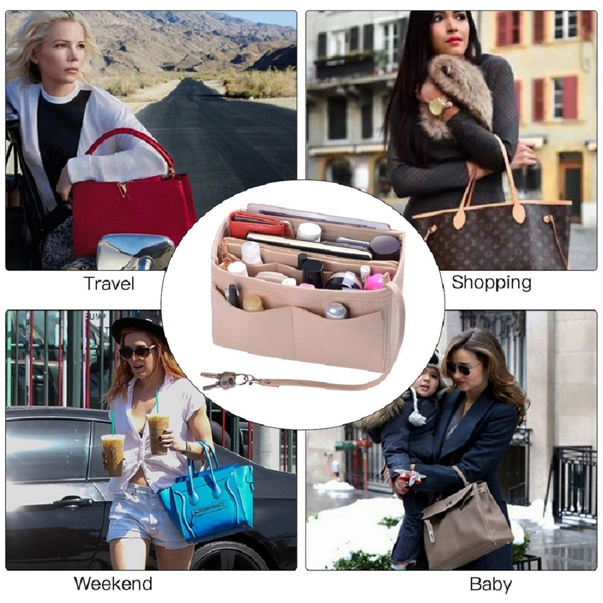 Organizér do kabelky pro LV Speedy Neverfull Tote – 6 velikostí, vložka do tašky z plsti se zipem detail image 6