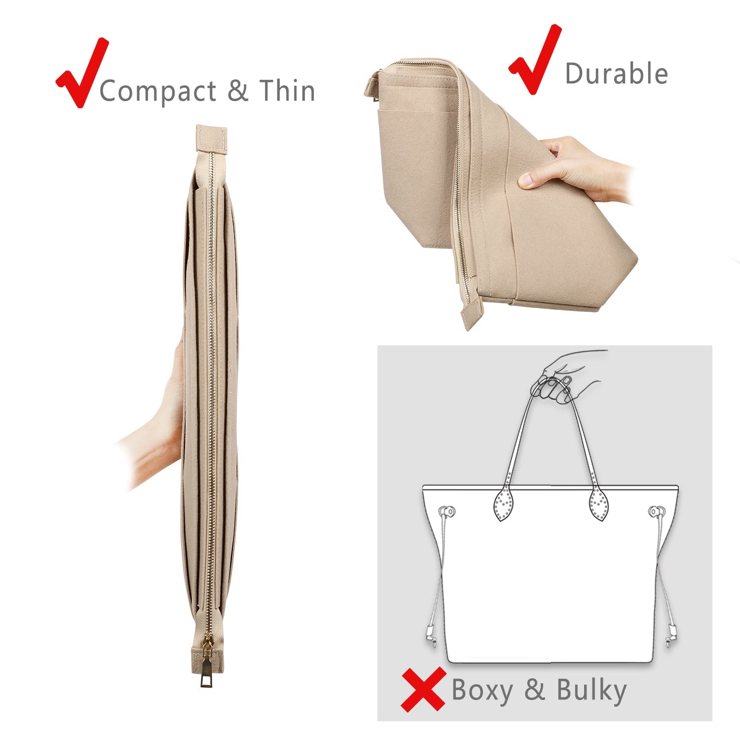 Plstěný organizér do kabelky s klíčenkou na náramek pro LV Speedy Neverfull Tote detail image 3