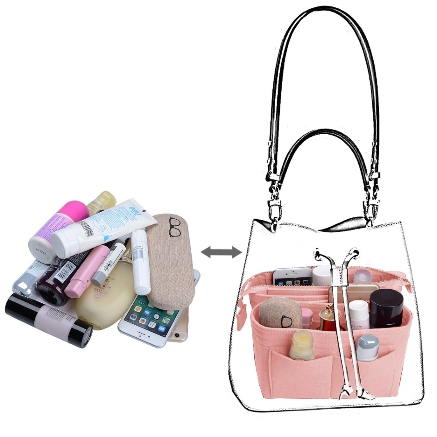 퍼스 오거나이저, LV NeoNoe Noé 시리즈용 2팩 백 인 백 인서트 product image 6