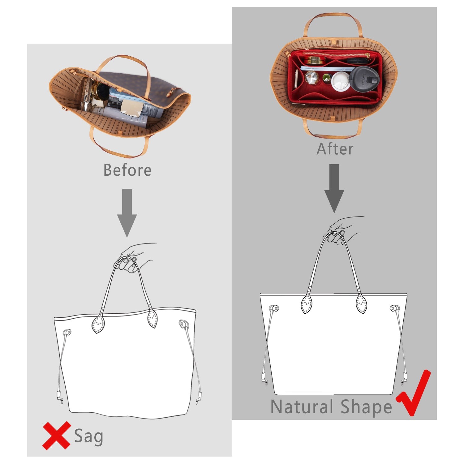 Organizador de bolso de fieltro para interiores con portabotellas – Delgado Medio, Grande, Extra Grande product image 14