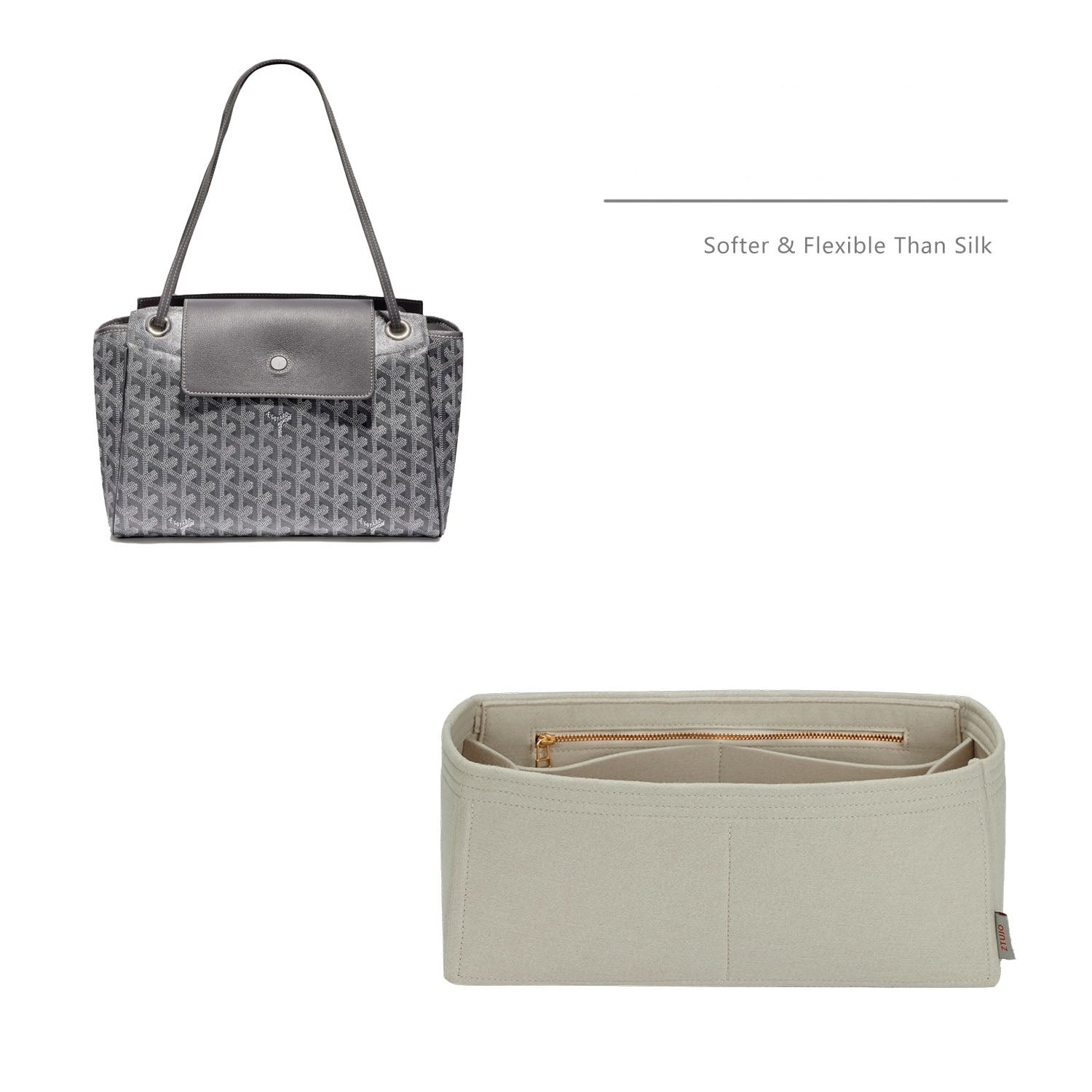 Goyard Rouette PM táskaszervező – 7 zsebes filcbetét (Meleg szürke / Egyedi szín)