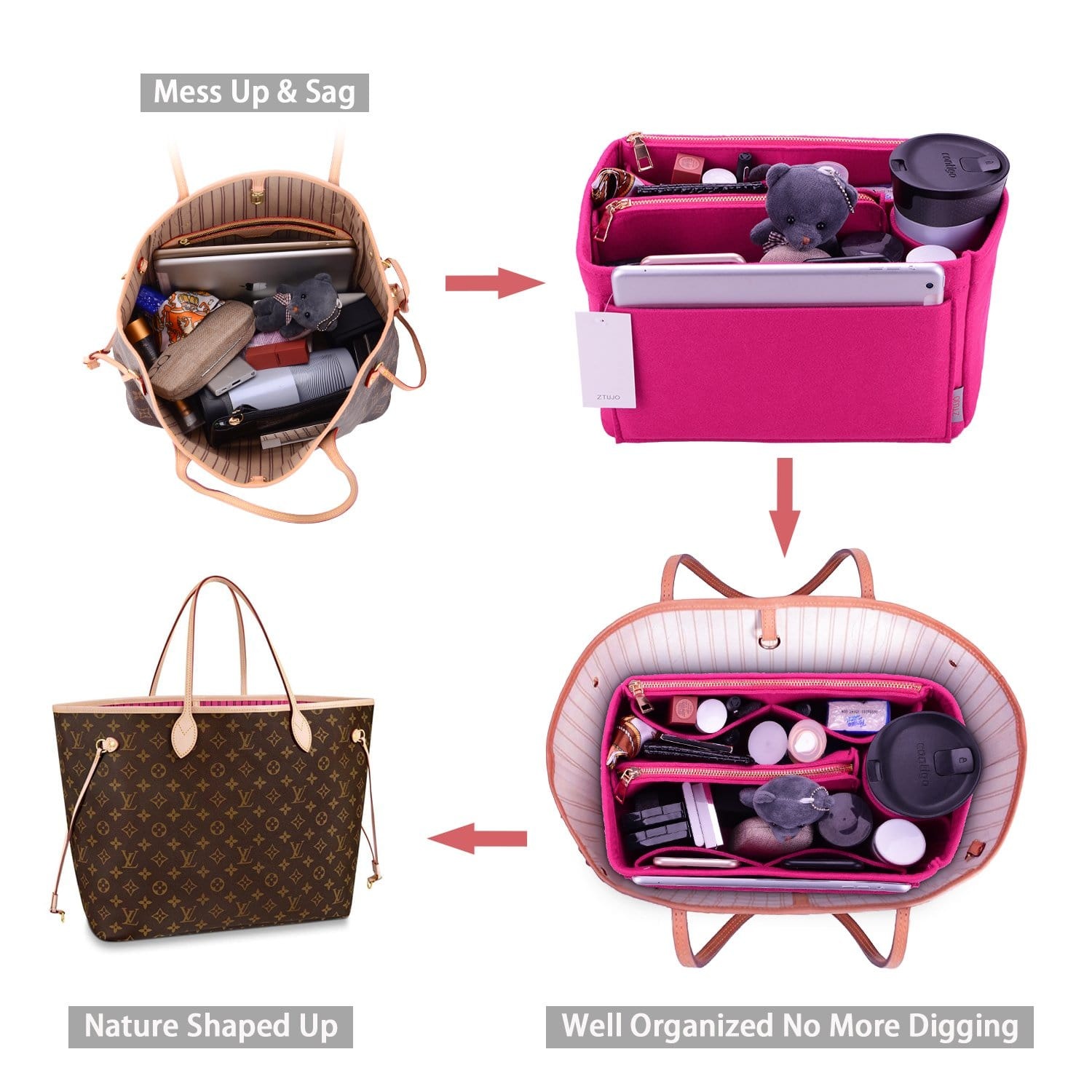 Vložka a organizér do kabelky pro LV Speedy, Neverfull, Graceful, Tote – plstěný tvarovač kabelky product image 27