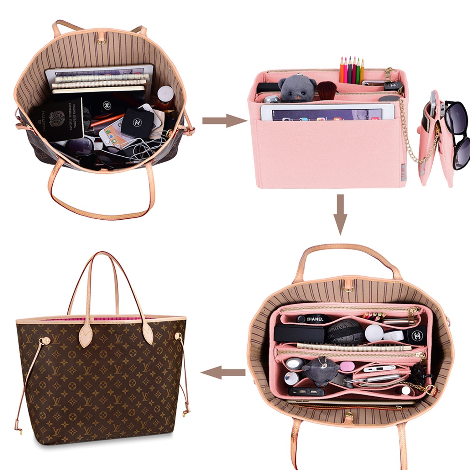 Vložka do kabelky pro návrhářské kabelky s kapsou blokující RFID – sedí na LV Speedy, Neverfull a další product image 6