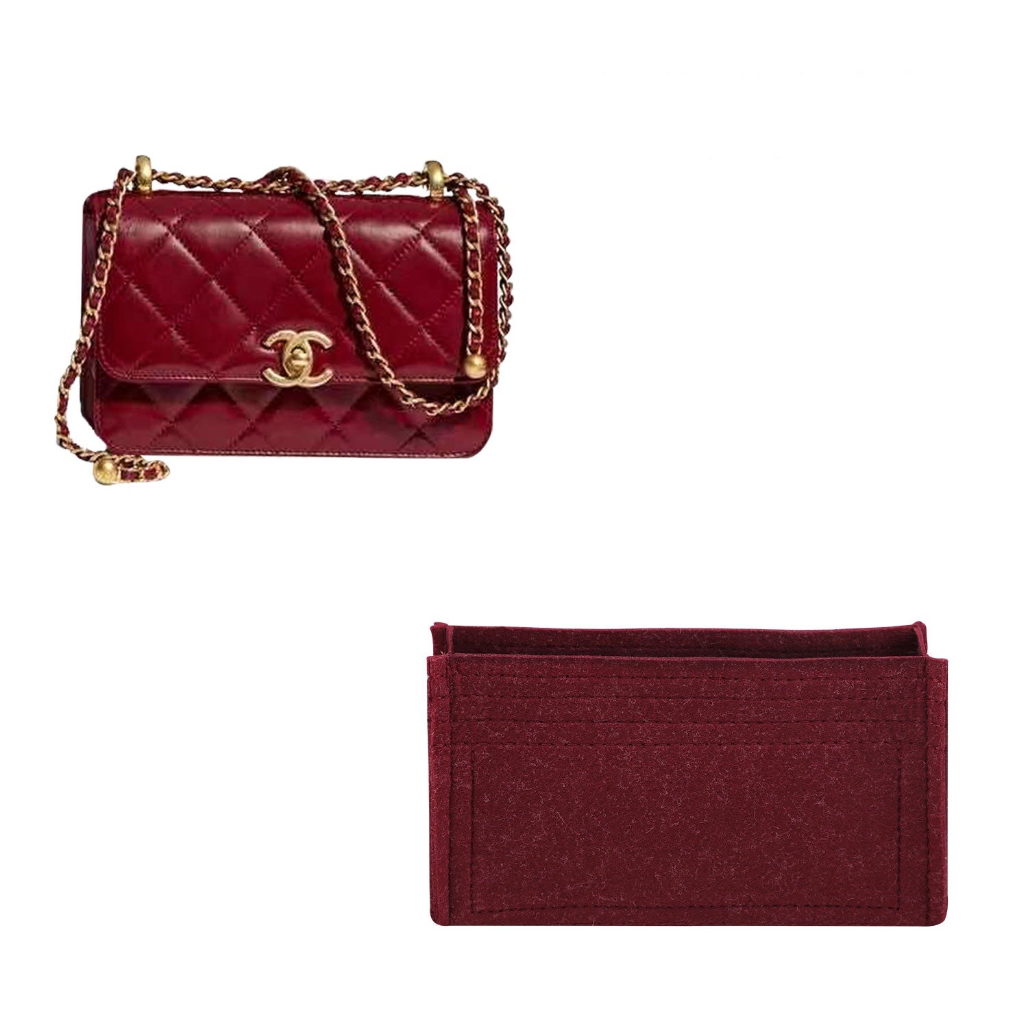 Organizer per borsa per Chanel 2021 Double Gold Ball CF Mini 19 / 22 – 3 tasche, feltro