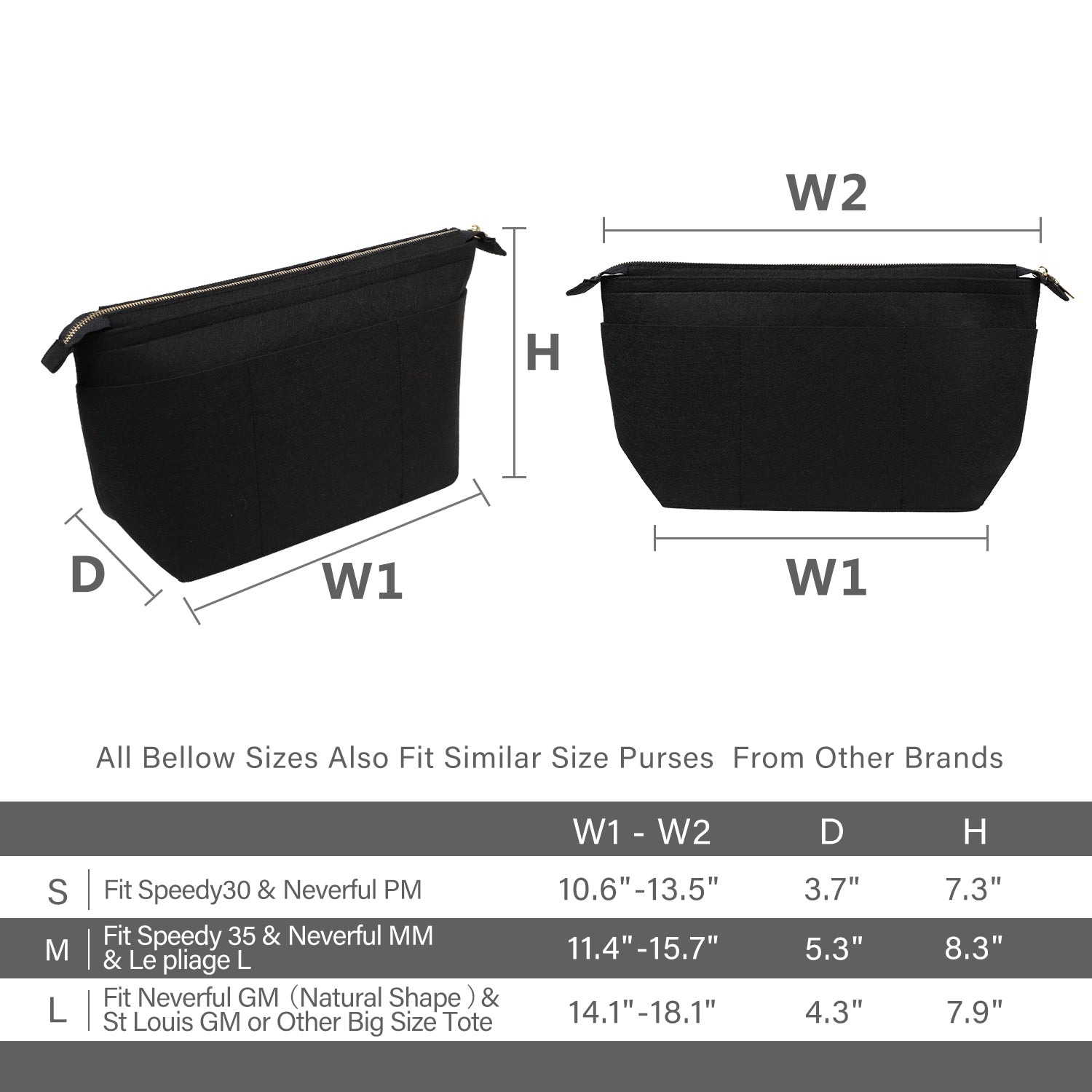Plstěný organizér do kabelky s klíčenkou na náramek pro LV Speedy Neverfull Tote product image 24