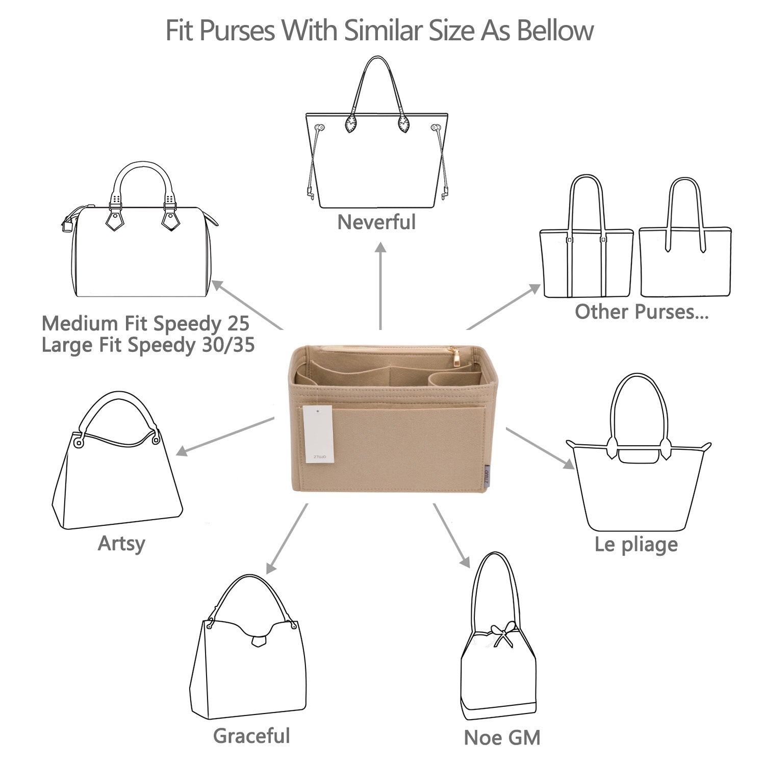 Organizador de bolso de fieltro para interiores con portabotellas – Delgado Medio, Grande, Extra Grande product image 6