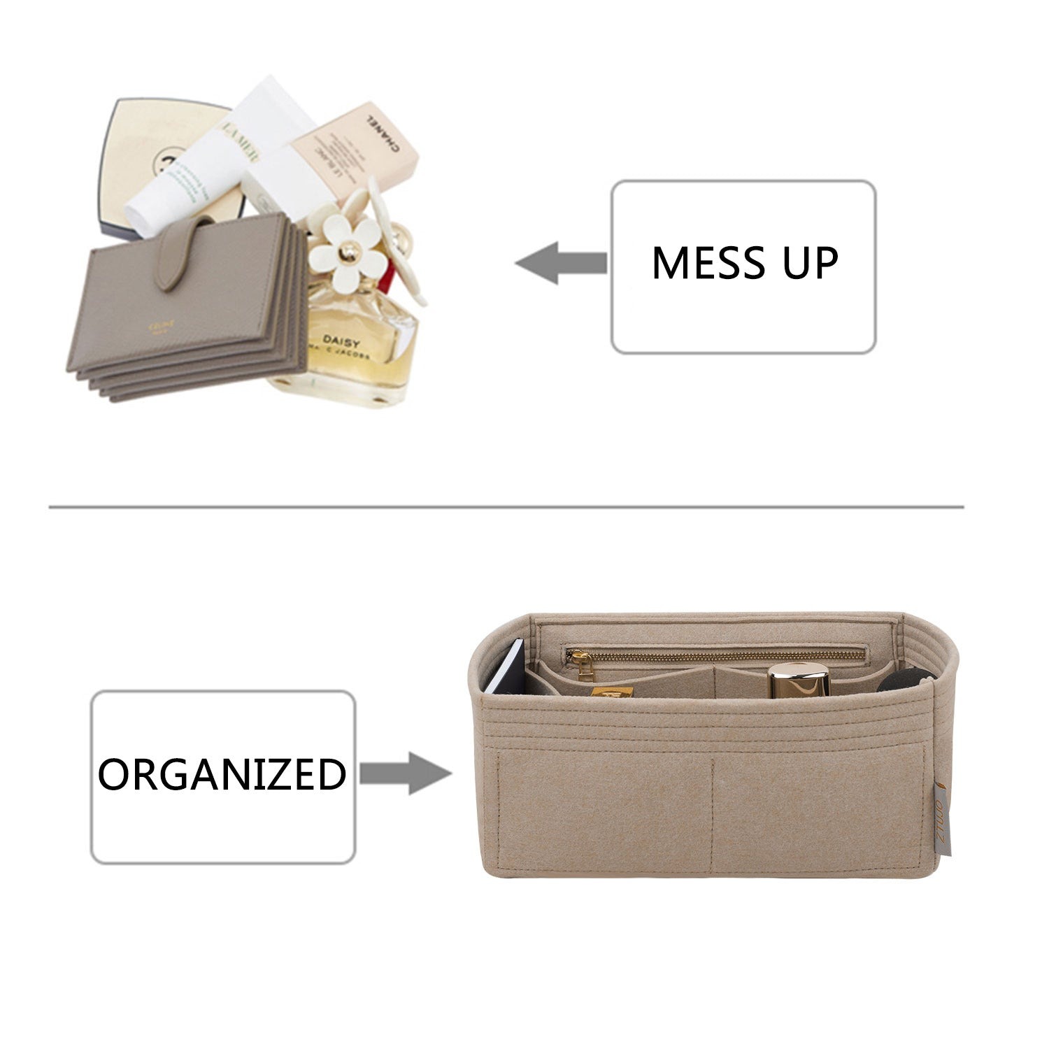 Premium Veskeorganisator for LV Nice Nano / Mini / BB – 7 lommer, YKK-glidelåser product image 4