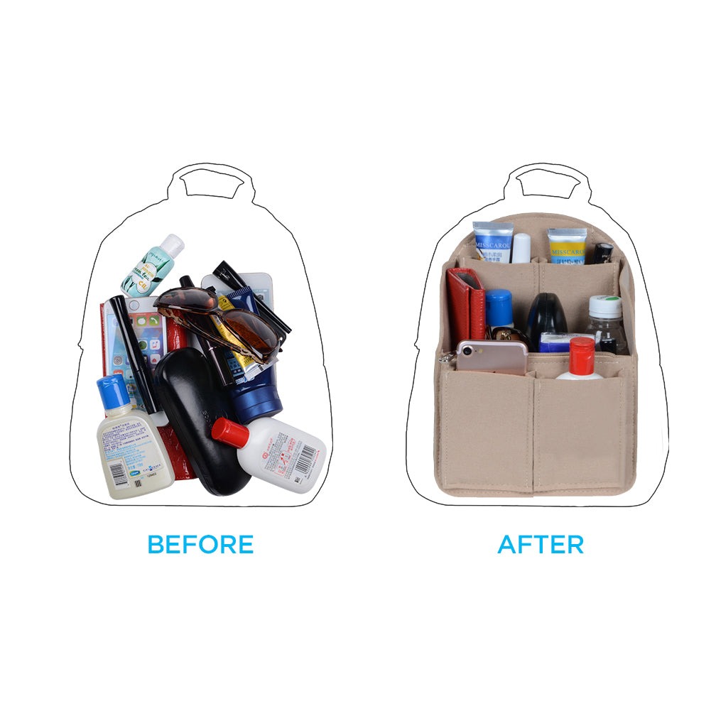 Organizador de bolso de fieltro para mochilas: compatible con bolsos redondos y cuadrados, en beige/gris/marrón/negro. product image 54