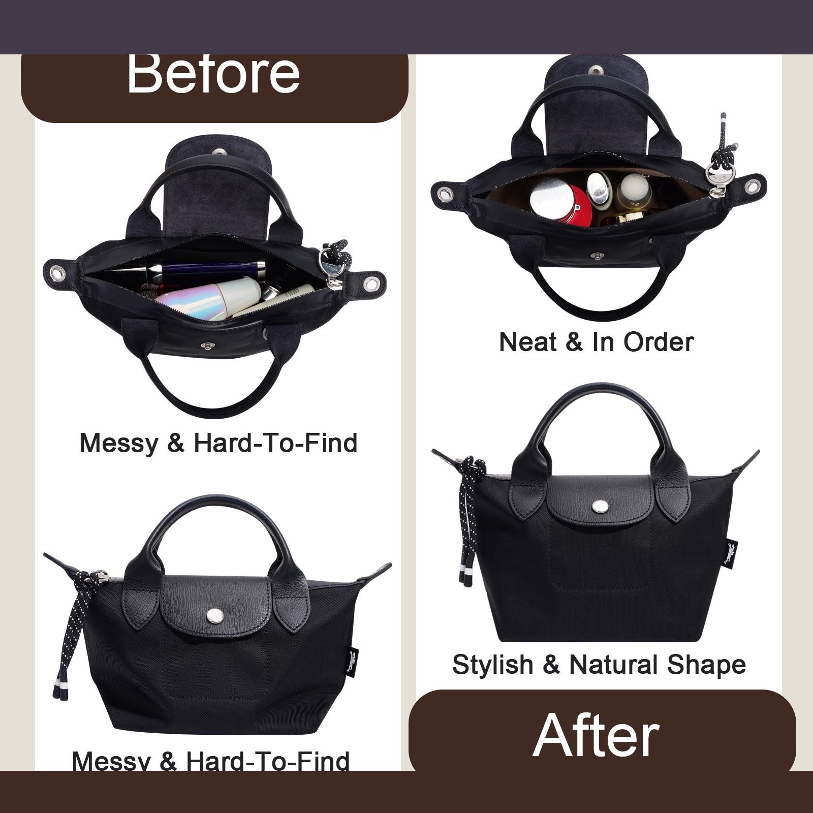 Vložka do kabelky organizer pro kabelku Longchamp Le Pliage Mini a Xtra XS, pouzdro Xtra XS detail image 6
