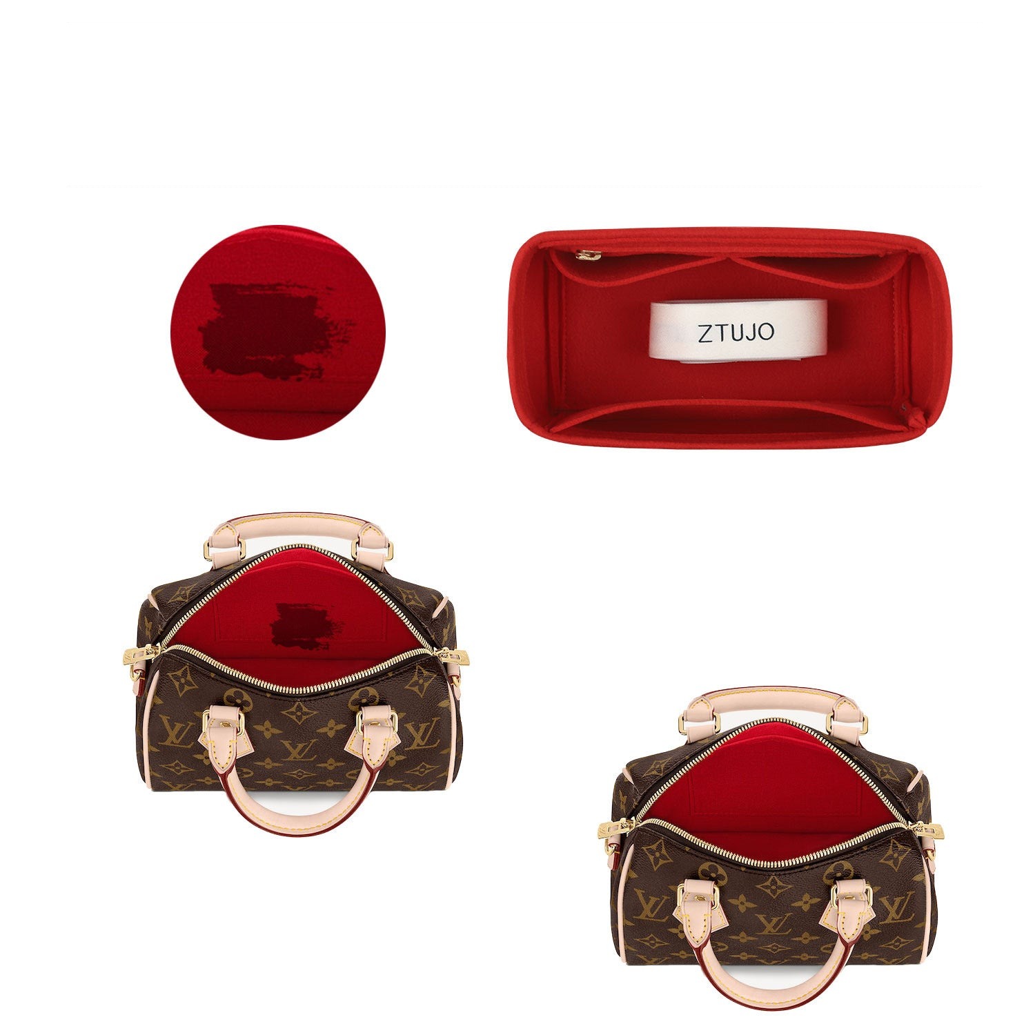 ที่ใส่ของในกระเป๋าระดับพรีเมียมสำหรับ LV Speedy 20 – ผ้าสักหลาดนุ่มพิเศษ 2 ช่องใส่ของ พร้อมซิป YKK product image 5