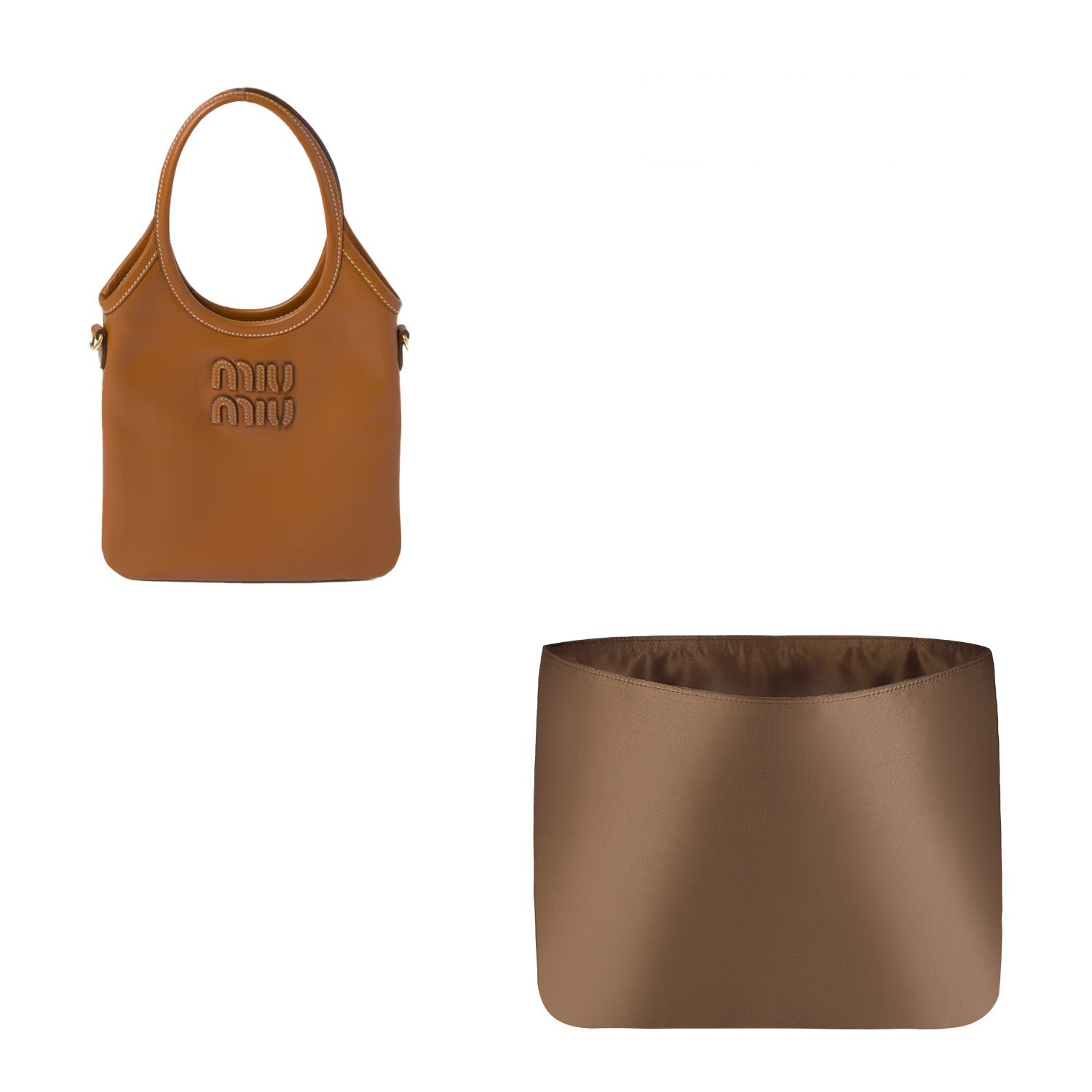 Organizér do kabelky pro Miu Miu Ivy Mini / Medium – nový materiál z hedvábí a saténu, 2 kapsy, zlatavě hnědá / barva na zakázku