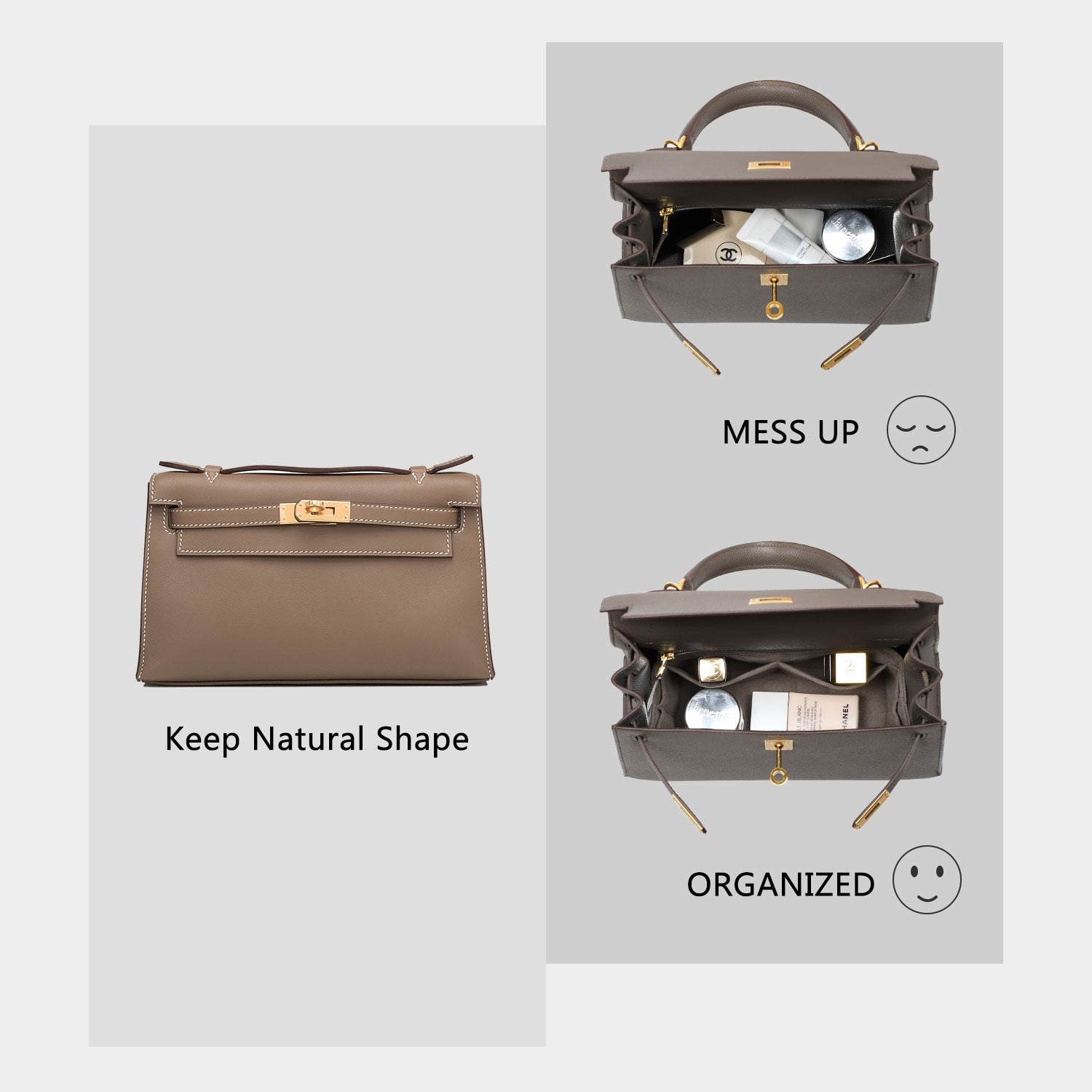 organizer do torebki Hermes Pochette / Kelly Mini II – materiał premium klasy samochodowej, 4 kieszenie product image 3