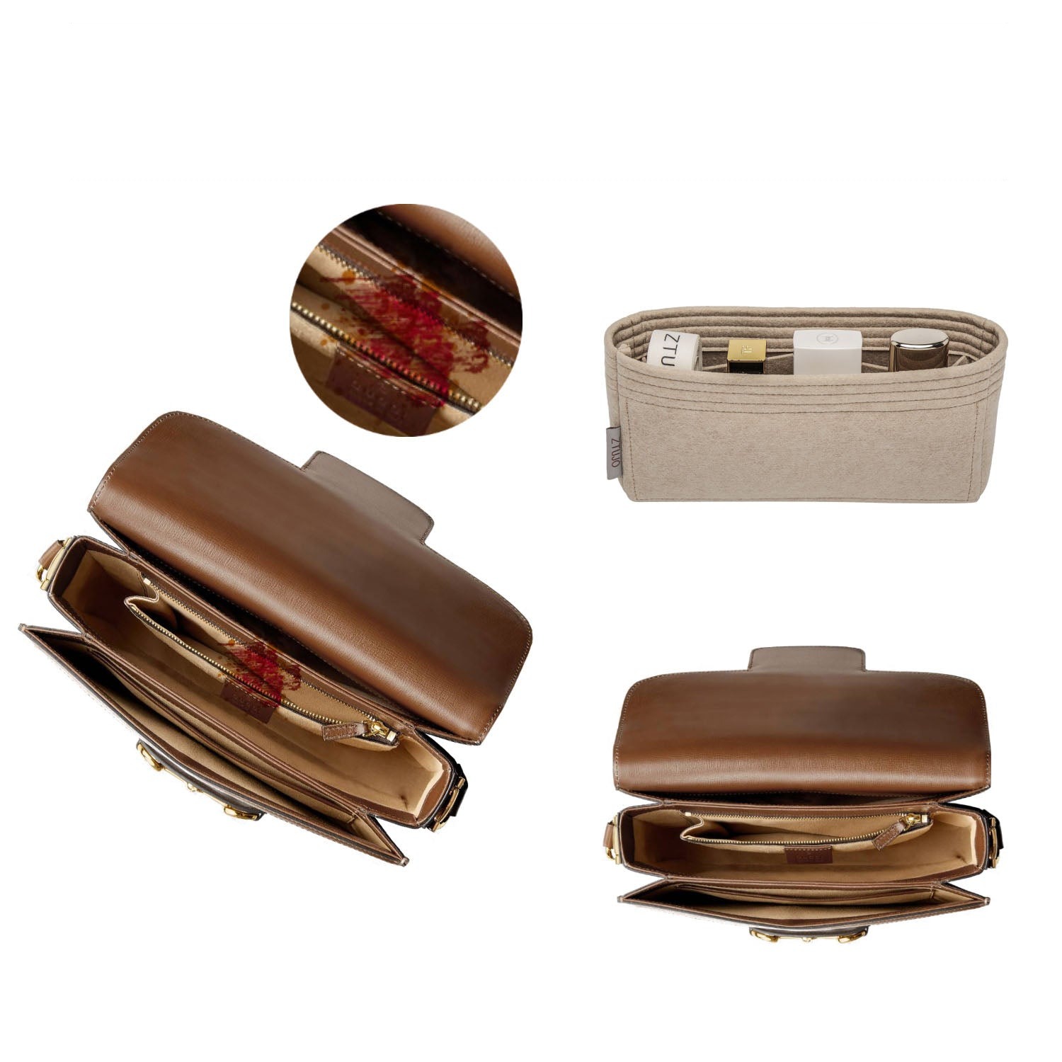 Organisateur de sac pour Gu*ci 1955 Horsebit – Insert de sac en feutre premium, 3 poches detail image 3