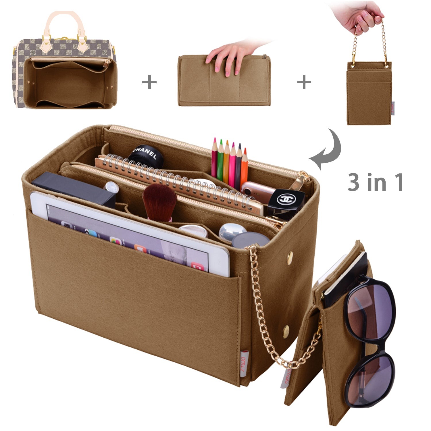 Vložka do kabelky pro návrhářské kabelky s kapsou blokující RFID – sedí na LV Speedy, Neverfull a další product image 36