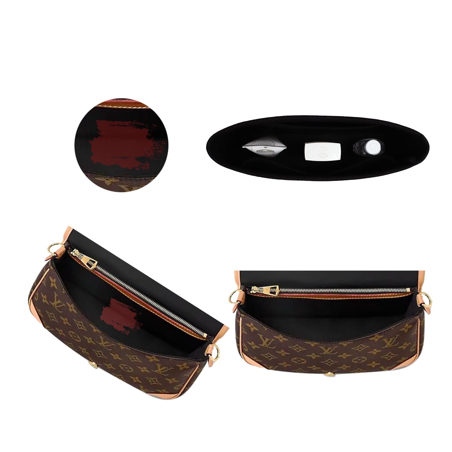 منظم حقيبة لـ LV Diane – حشوة حقيبة من اللباد بثلاث جيوب (أسود / لون مخصص) product image 4