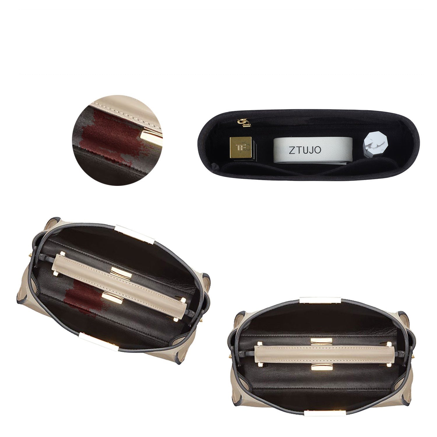 ที่ใส่ของในกระเป๋า Fendi Peekaboo Essentially – แผ่นรองกระเป๋าผ้าสักหลาดพรีเมียมพร้อมซิป YKK product image 5