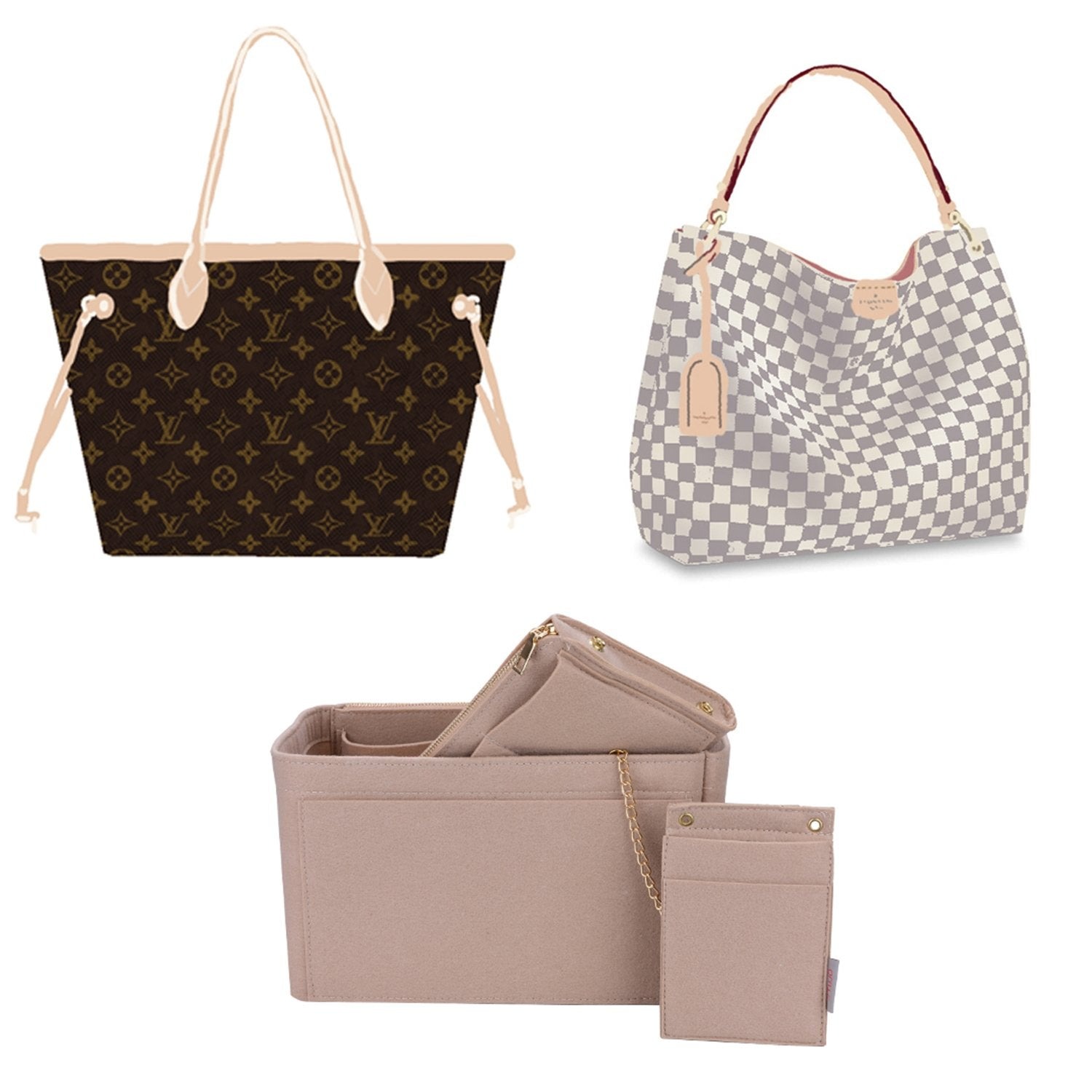 Vložka do kabelky pro návrhářské kabelky s kapsou blokující RFID – sedí na LV Speedy, Neverfull a další product image 12