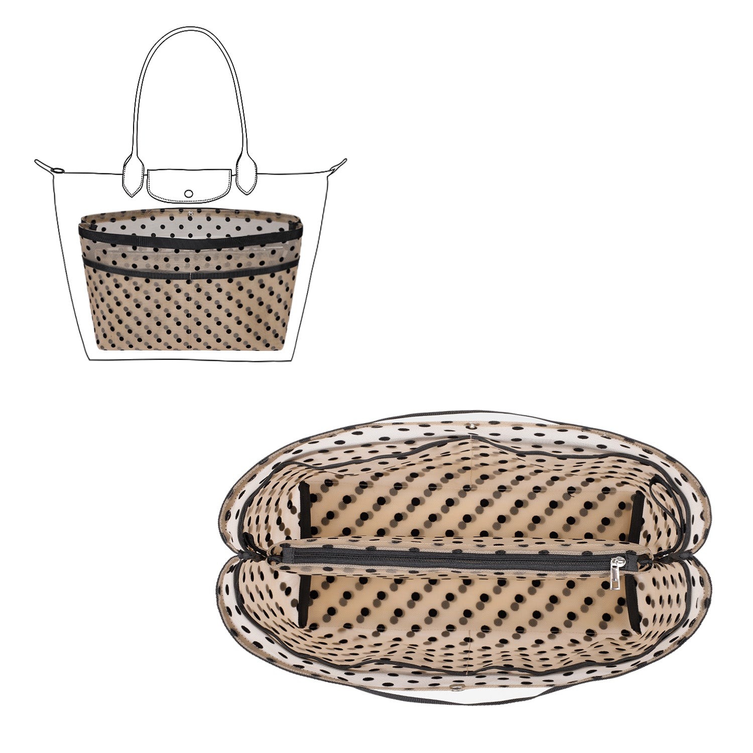 Wkładka Organizująca do Torebek – Organizer w Formie Siatki z Zamkiem Błyskawicznym, Pasuje do Speedy, Neverfull PM/MM, Le Pliage – Średnia, Duża, Bardzo Duża product image 23
