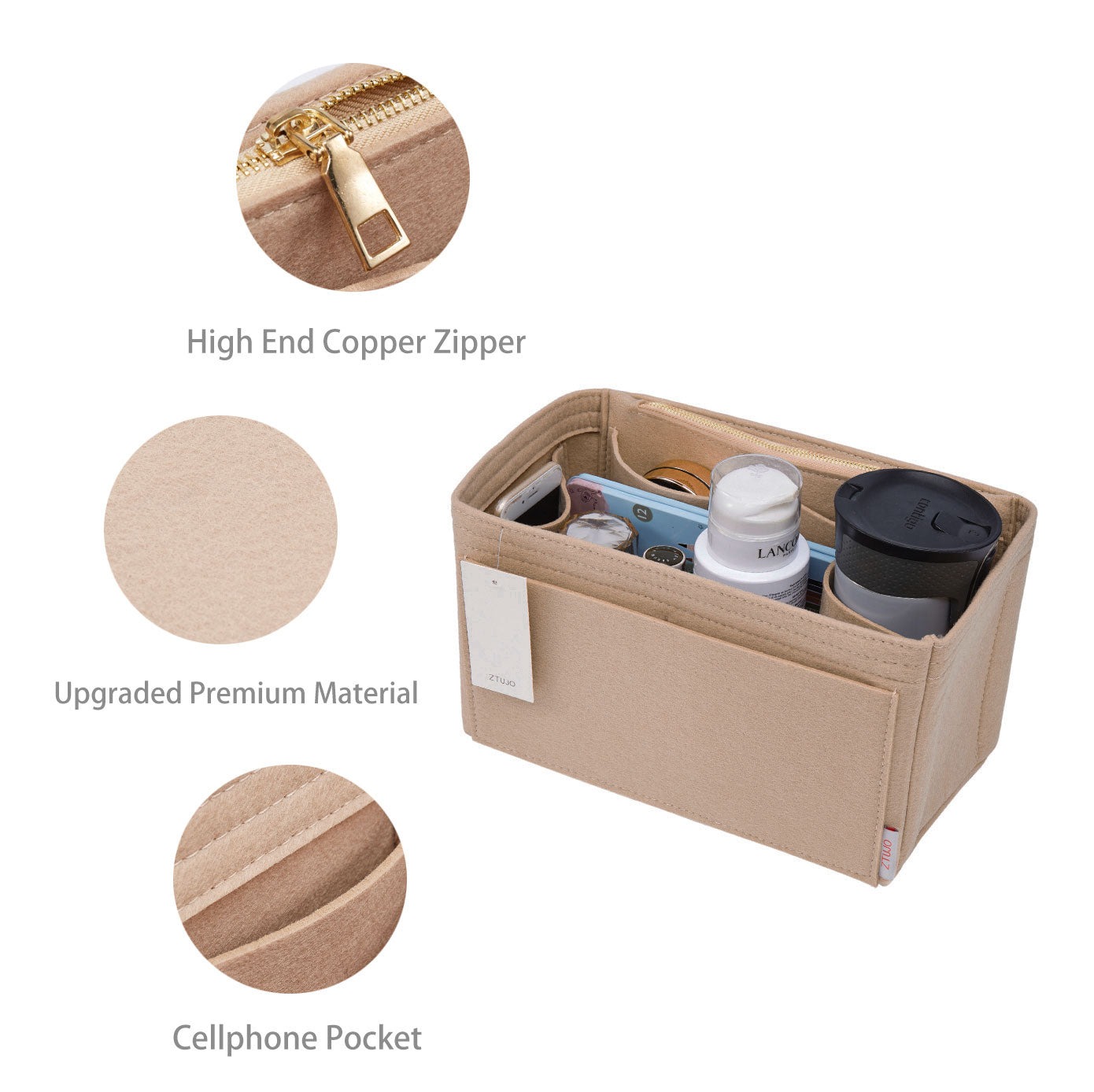 Organizador de bolso de fieltro para interiores con portabotellas – Delgado Medio, Grande, Extra Grande product image 2