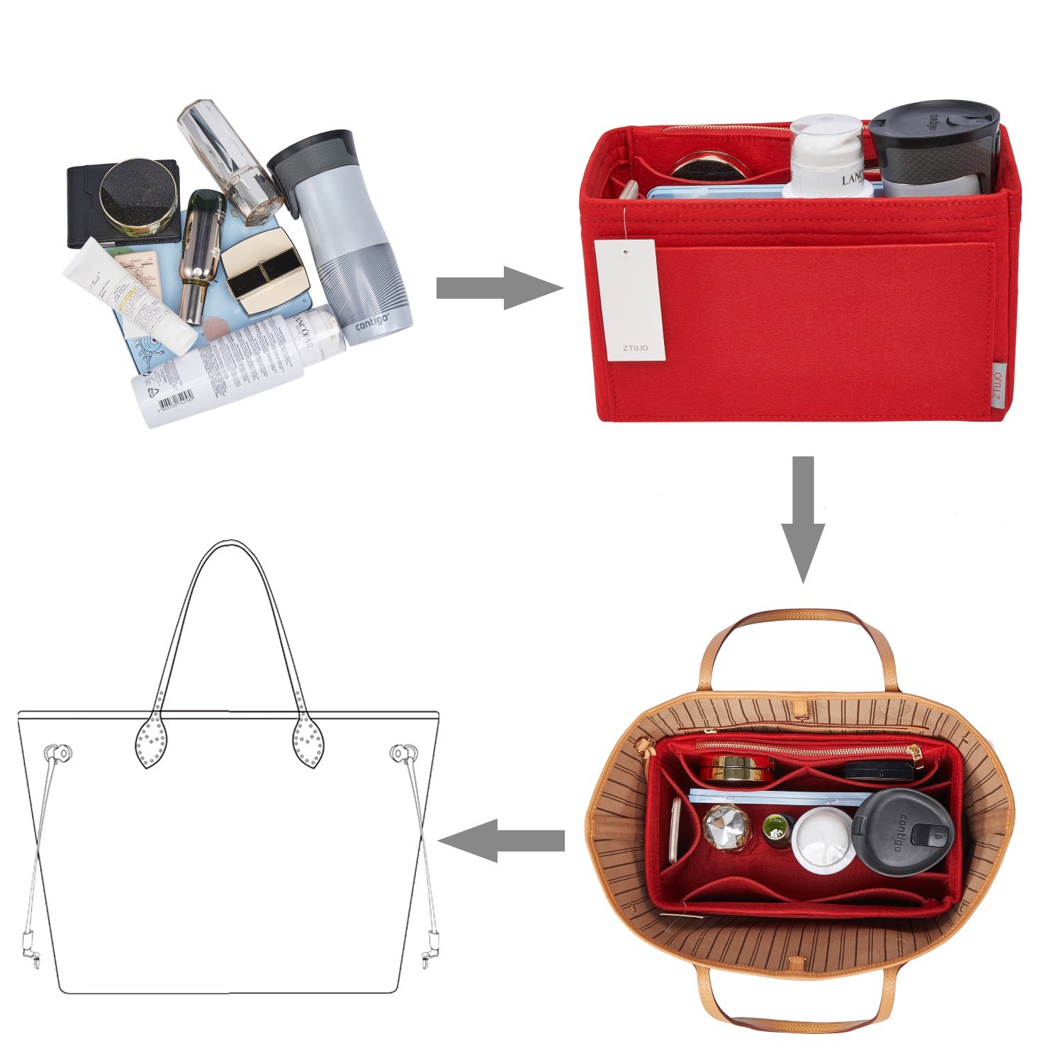 Organizador de bolso de fieltro para interiores con portabotellas – Delgado Medio, Grande, Extra Grande product image 12