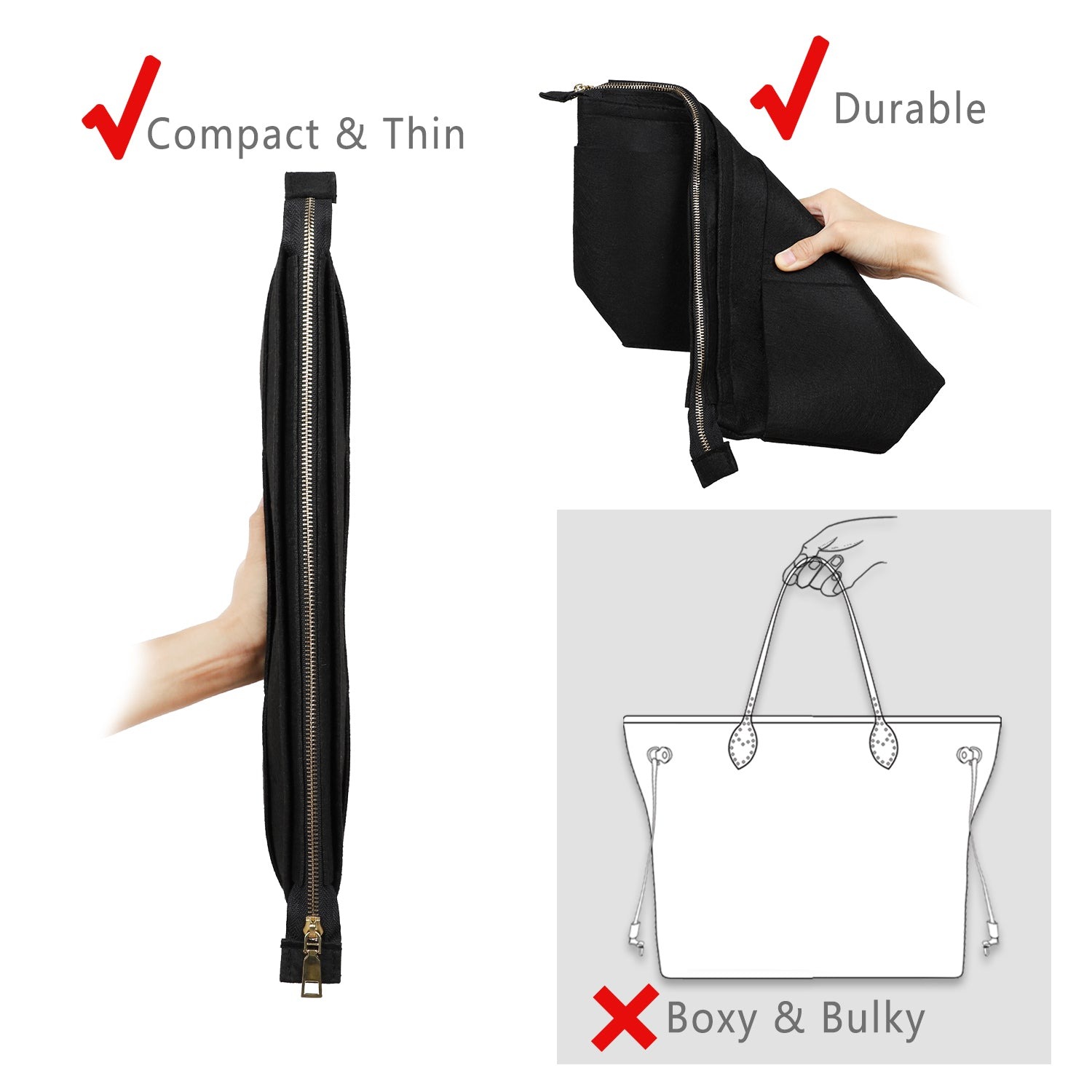 Plstěný organizér do kabelky s klíčenkou na náramek pro LV Speedy Neverfull Tote product image 25