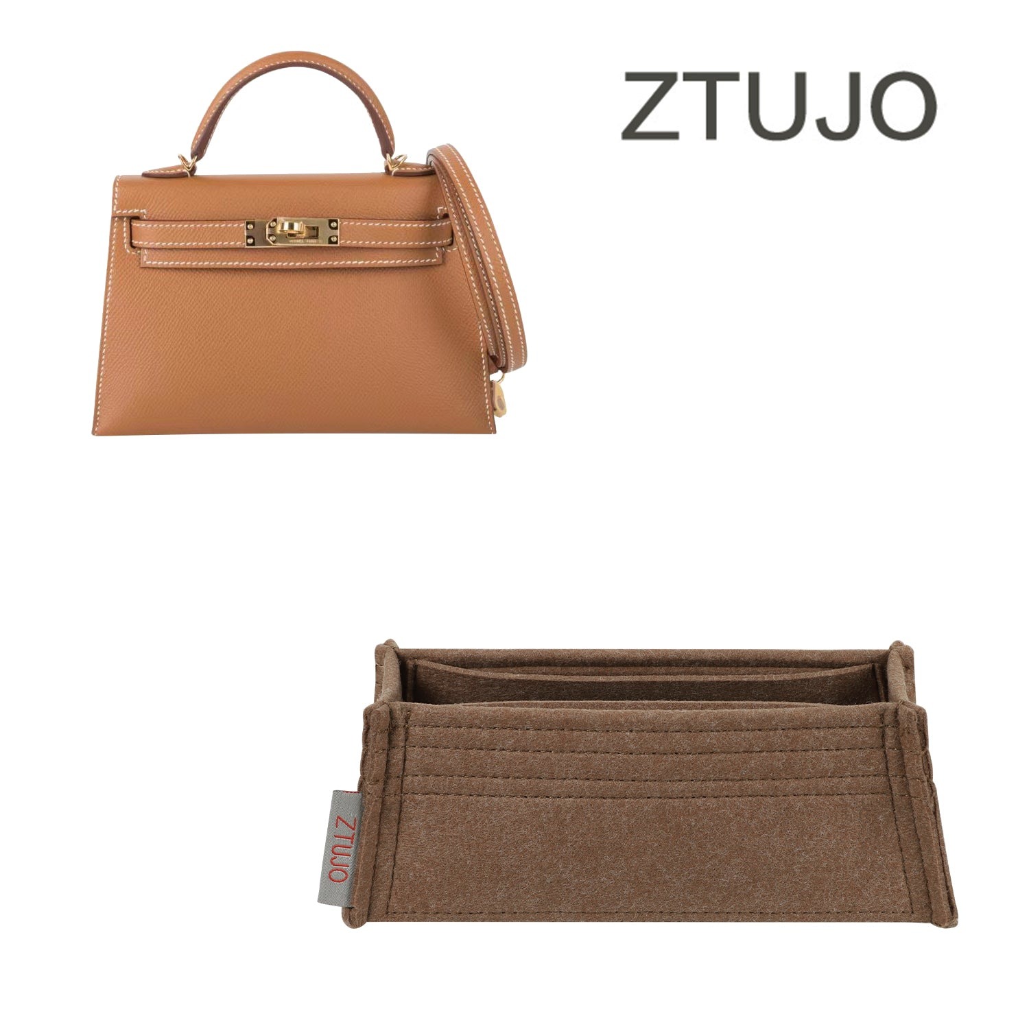 INNERBAG กระเป๋าใส่ของในกระเป๋า สำหรับ Hermes Danse / Pochette / Kelly Mini II – 4 ช่อง สีน้ำตาลอ่อน ดำ สั่งทำพิเศษ product image 9