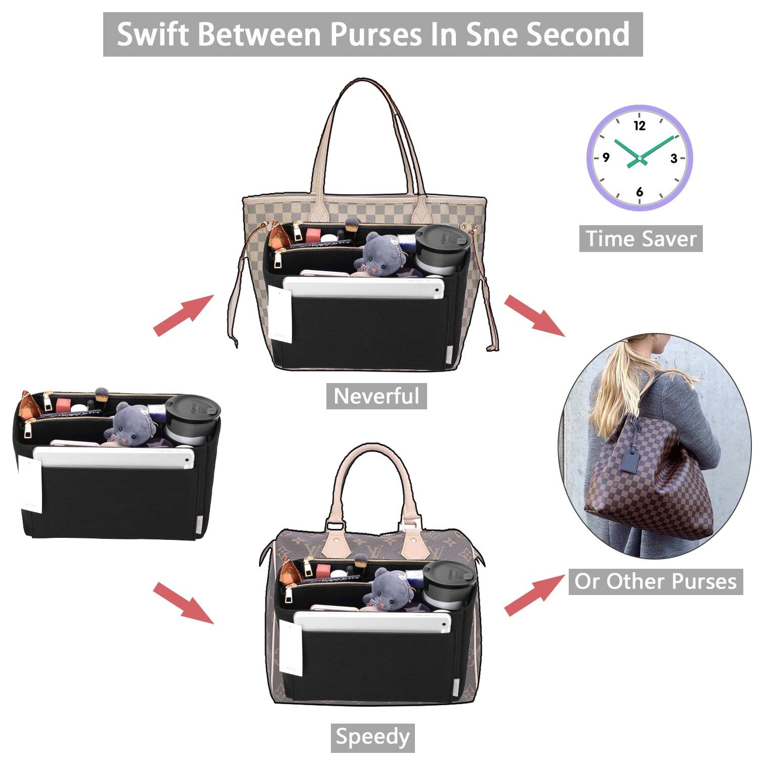 Vložka a organizér do kabelky pro LV Speedy, Neverfull, Graceful, Tote – plstěný tvarovač kabelky detail image 13