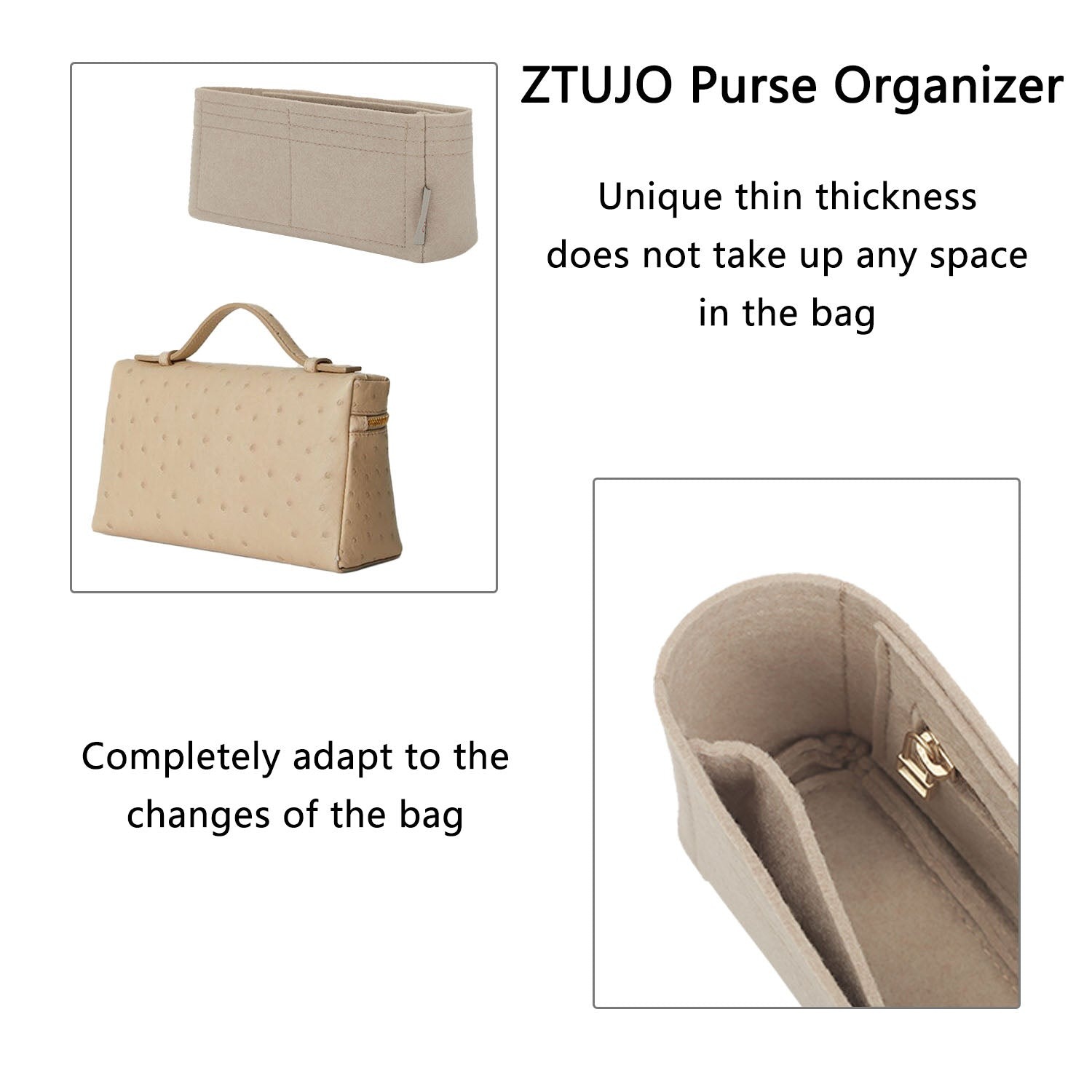 Untuk Penyusun Beg Tangan Premium Loro Piana LP Extra Pocket L19 / L27 – 3 Poket, Kelabu Daging atau Tersuai product image 6