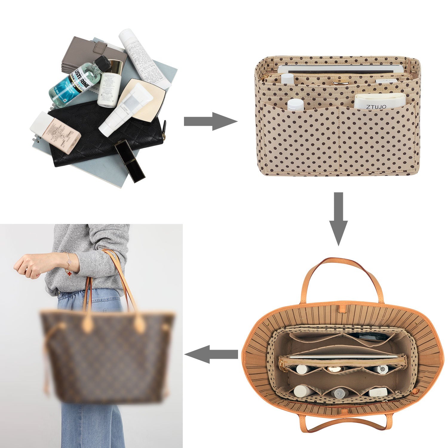 Organizador para Bolsa LV Speedy Neverfull Tote – 6 Tamanhos, Insert de Feltro para Bolsa com Zíper product image 78