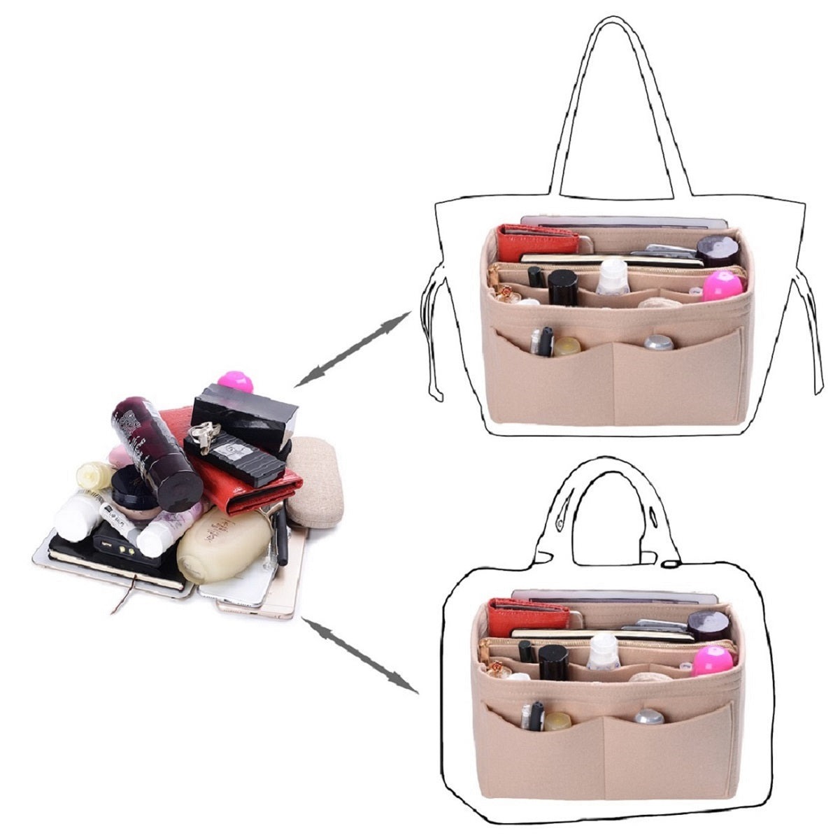 Organizér do kabelky pro LV Speedy Neverfull Tote – 6 velikostí, vložka do tašky z plsti se zipem detail image 3
