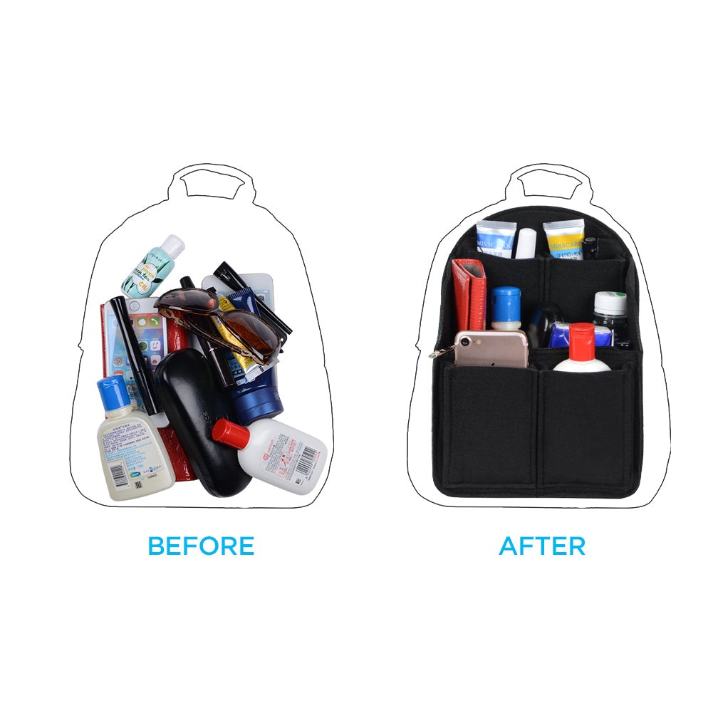 Organizador de bolso de fieltro para mochilas: compatible con bolsos redondos y cuadrados, en beige/gris/marrón/negro. product image 48