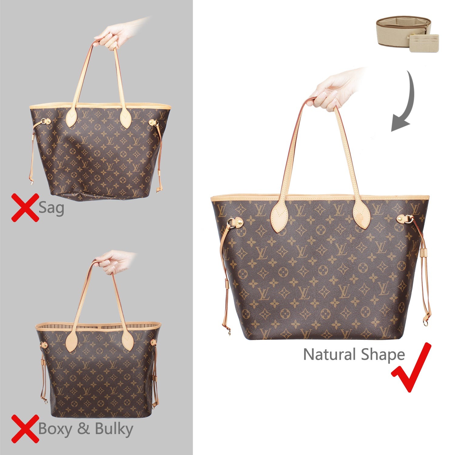 ที่插入 organizer สำหรับกระเป๋า Speedy, Neverfull, Tote – ไซส์ฟรี, 3 สี product image 6