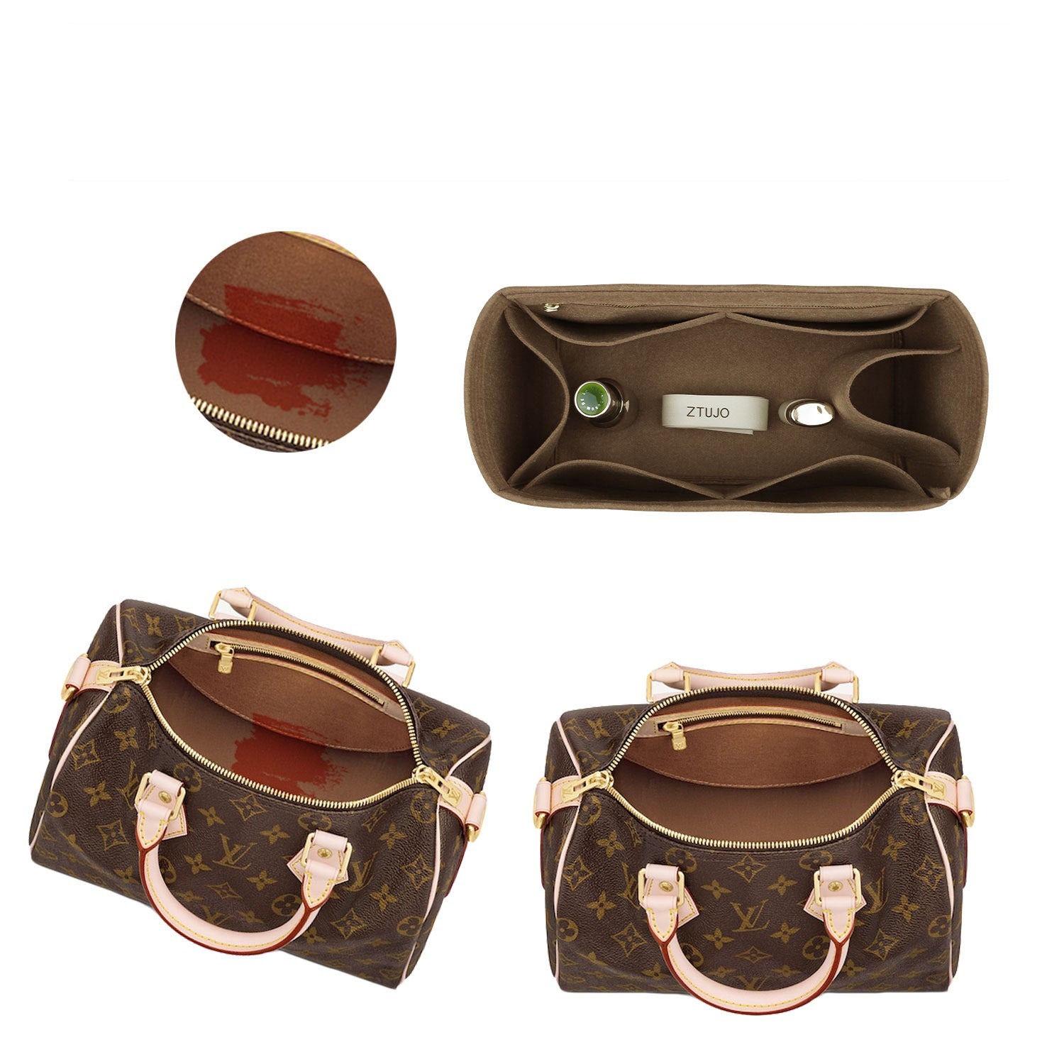منظم حقيبة لحقيبة LV Speedy 25 / 30 / 35 بمقاس مثالي – إدخال من اللباد بـ 7 جيوب، بلون بني فاتح أو حسب الطلب product image 5