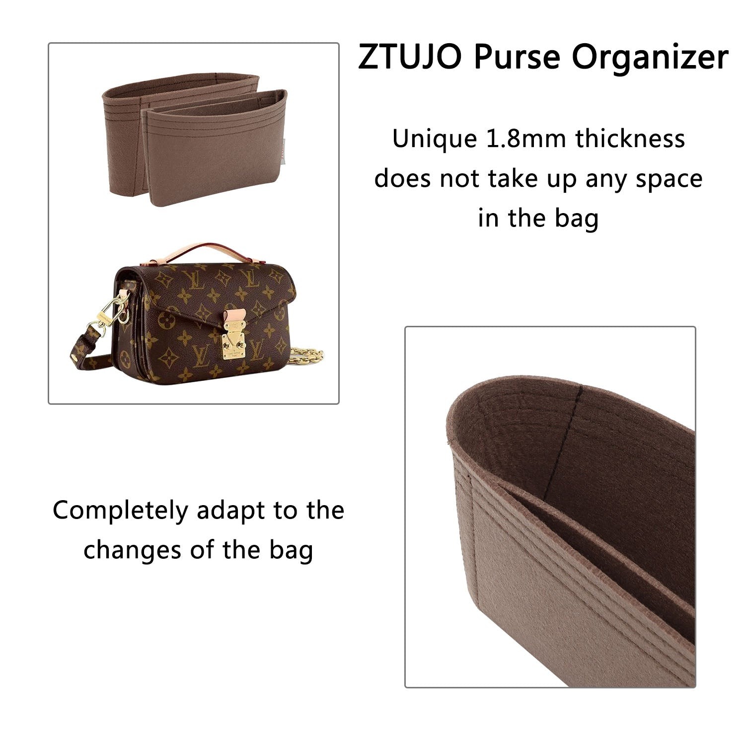 Prémiový organizér do kabelky pro LV Pochette Metis East West – 2 kapsy, tmavě hnědá / vlastní barva product image 6