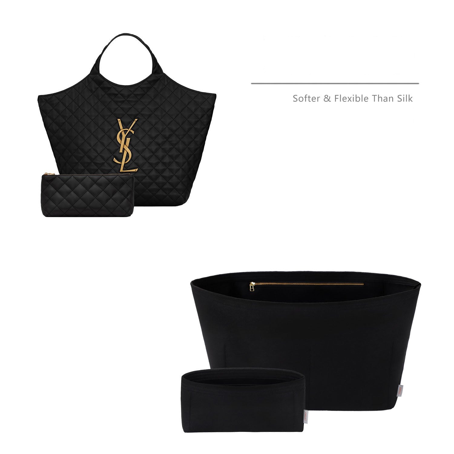 YSL ICARE Maxi 쇼핑백용 프리미엄 파우치 오거나이저 – 5개 포켓, 부드러운 펠트, YKK 지퍼