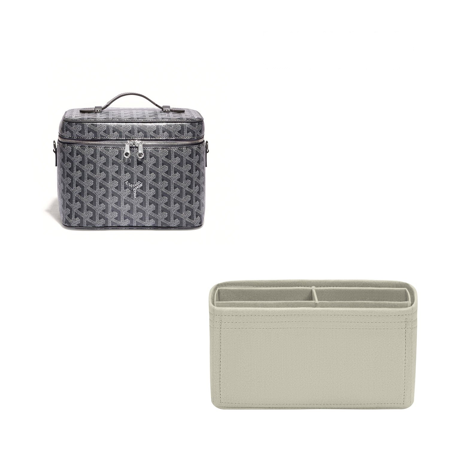 Premiumväskorganisation för Goyard Muse Vanity – 5 fack, mjuk filt, varmgrå eller anpassad färg