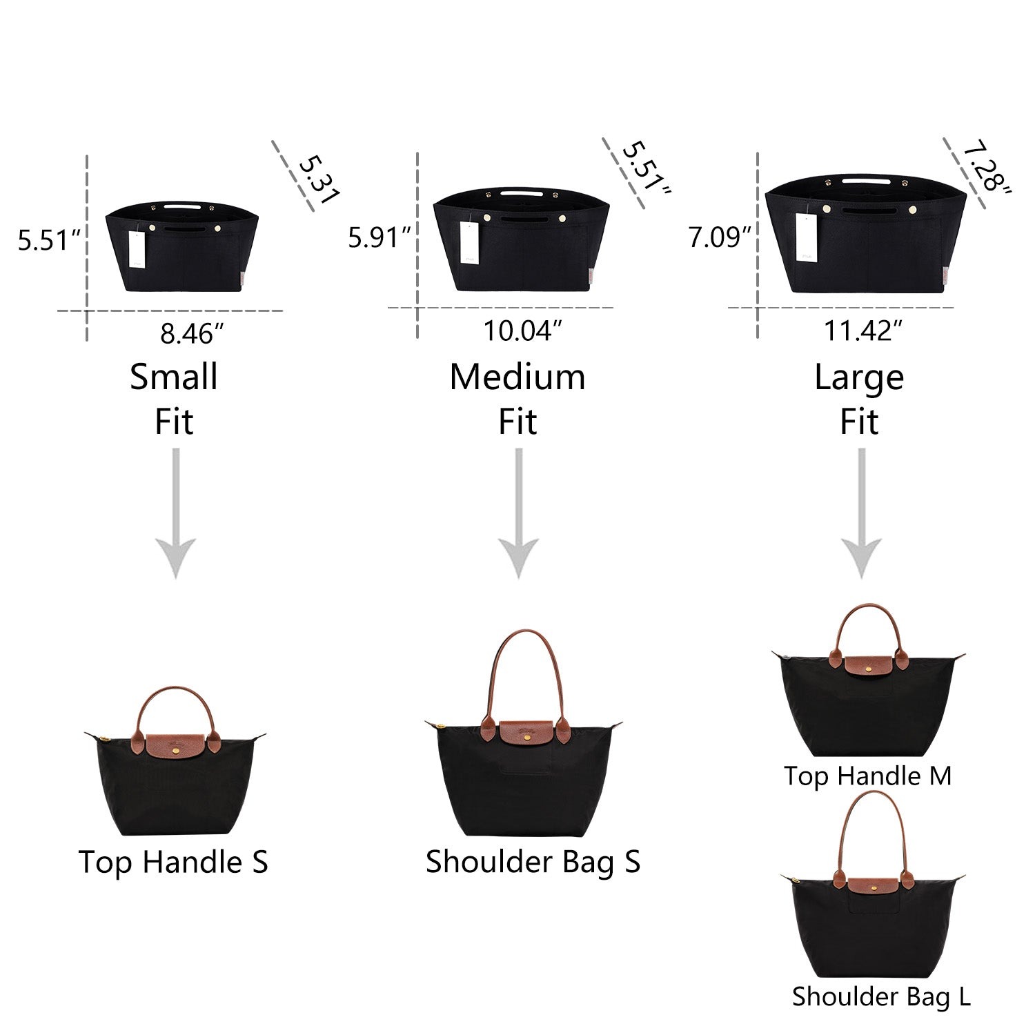 Longchamp Le Pliage -laukun järjestäjäinsertti – Sopii top handle S/M- ja olkalaukku S/L-kokoihin product image 14