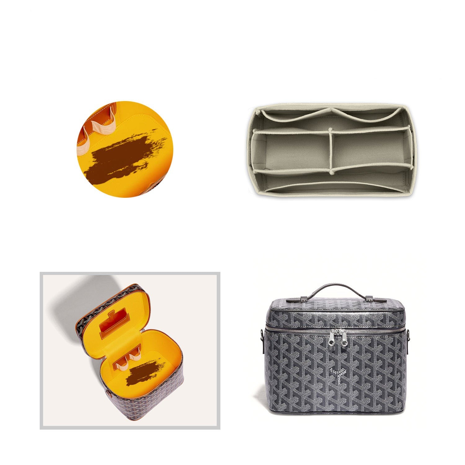 Organizator premium pentru poșetă Goyard Muse Vanity – 5 buzunare, fetru moale, gri cald sau culoare personalizată product image 3