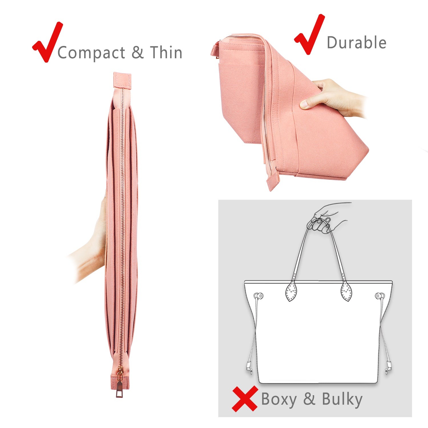 Plstěný organizér do kabelky s klíčenkou na náramek pro LV Speedy Neverfull Tote detail image 17