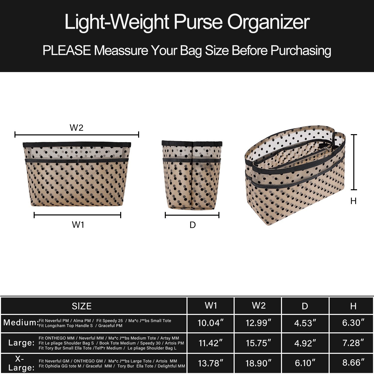 Wkładka Organizująca do Torebek – Organizer w Formie Siatki z Zamkiem Błyskawicznym, Pasuje do Speedy, Neverfull PM/MM, Le Pliage – Średnia, Duża, Bardzo Duża product image 26