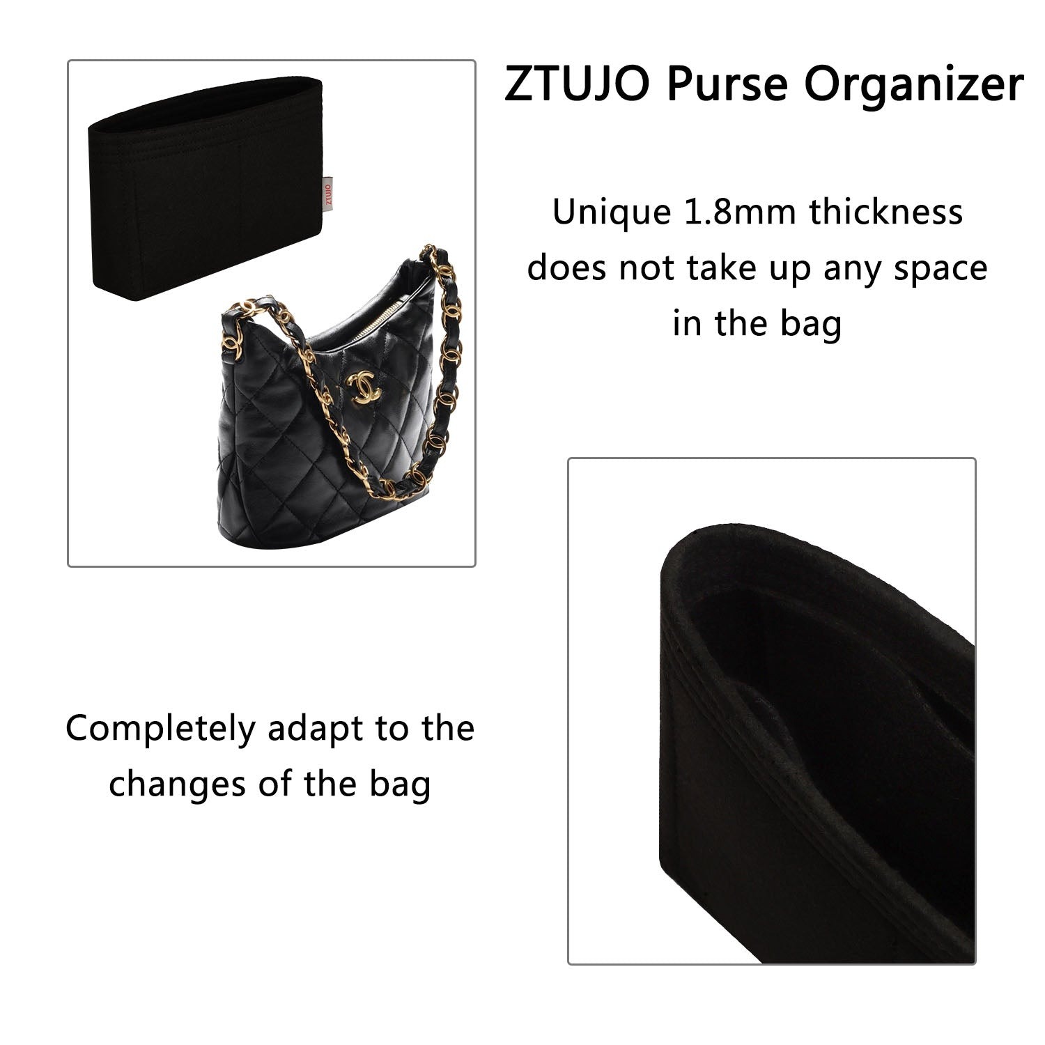 Organizator premium pentru geantă, potrivit pentru modelul Chanel 22K Hobo Bag – pâslă moale, 3 buzunare product image 6