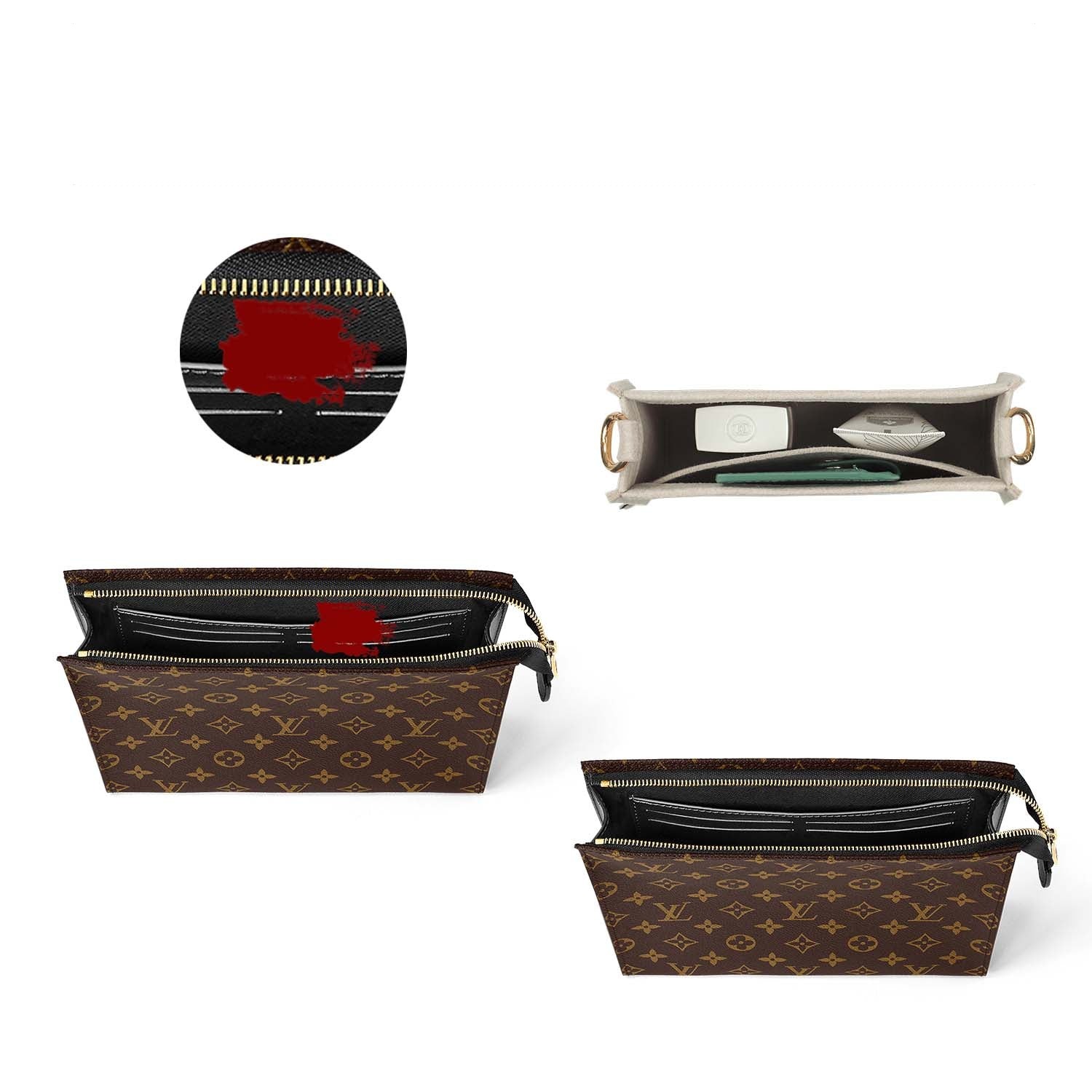Praktický organizér do kabelky pro LV Poche Toilette 19 / 26 – teplá šedá nebo barva na zakázku detail image 4