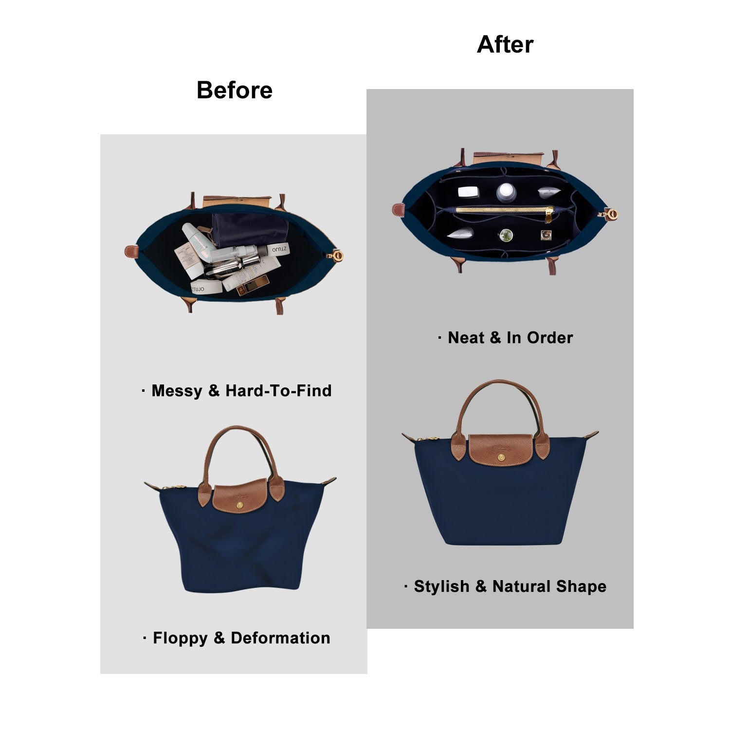 Longchamp Le Pliage -laukun järjestäjäinsertti – Sopii top handle S/M- ja olkalaukku S/L-kokoihin product image 4