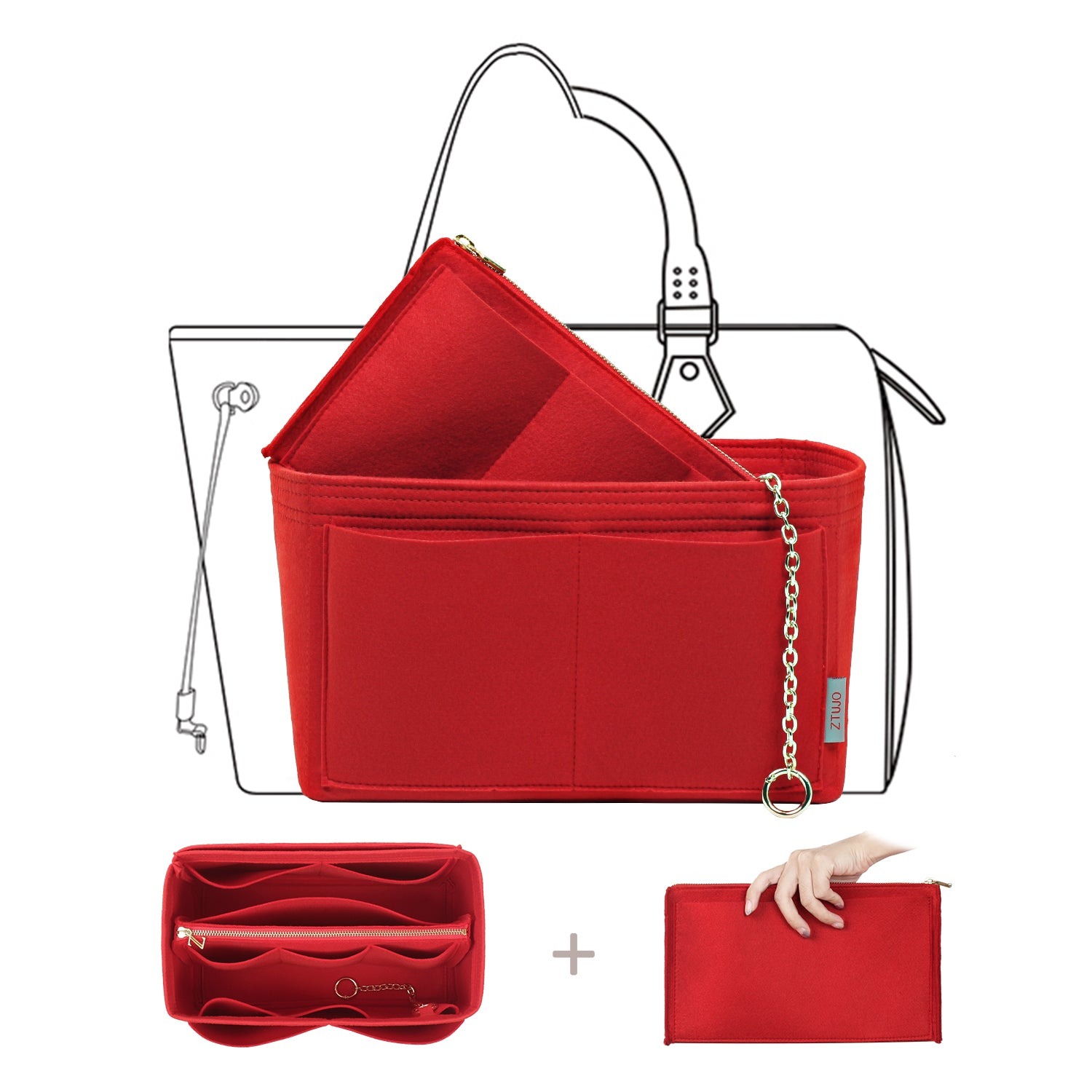 Prémium táskarendező betét YKK cipzárral – LV Speedy, Neverfull, tote táskához illeszkedik (5 méret) product image 8