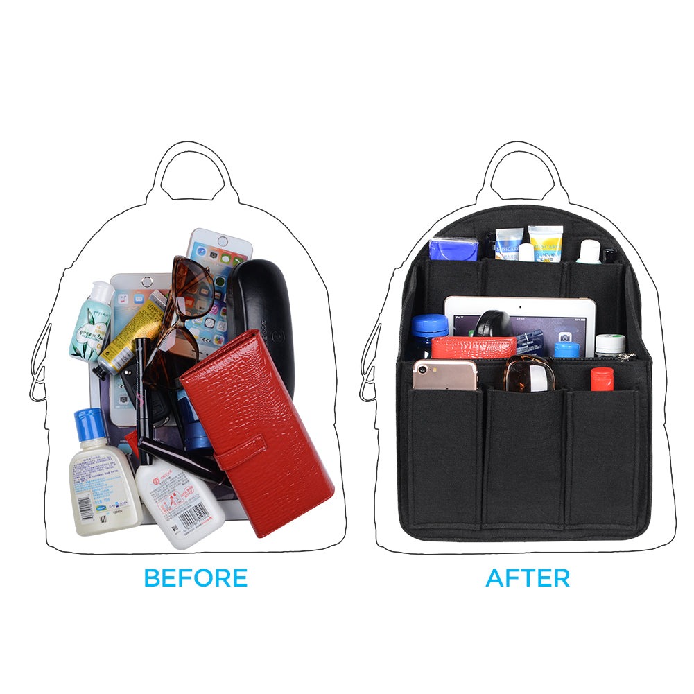 Organizador de bolso de fieltro para mochilas: compatible con bolsos redondos y cuadrados, en beige/gris/marrón/negro. product image 20