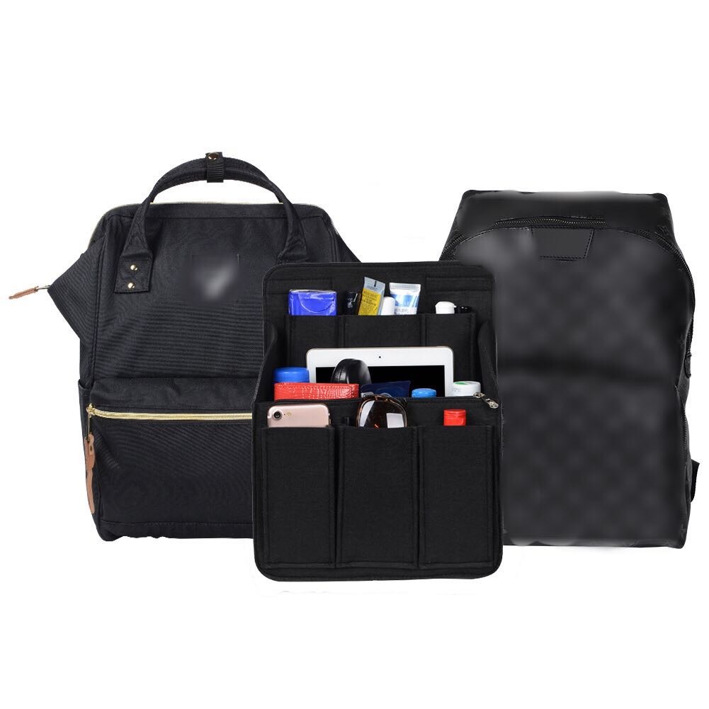 Organizador de bolso de fieltro para mochilas: compatible con bolsos redondos y cuadrados, en beige/gris/marrón/negro. product image 5