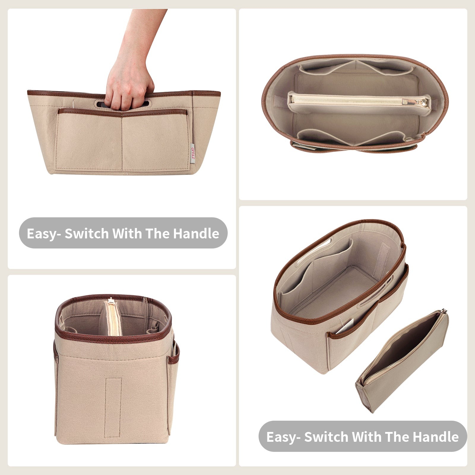 Handtaschen-Organizer-Einsatz für Tote Bags – Filz-Tasche-in-Tasche kompatibel mit Longchamp Le Pliage, Neverfull, Speedy und mehr detail image 4