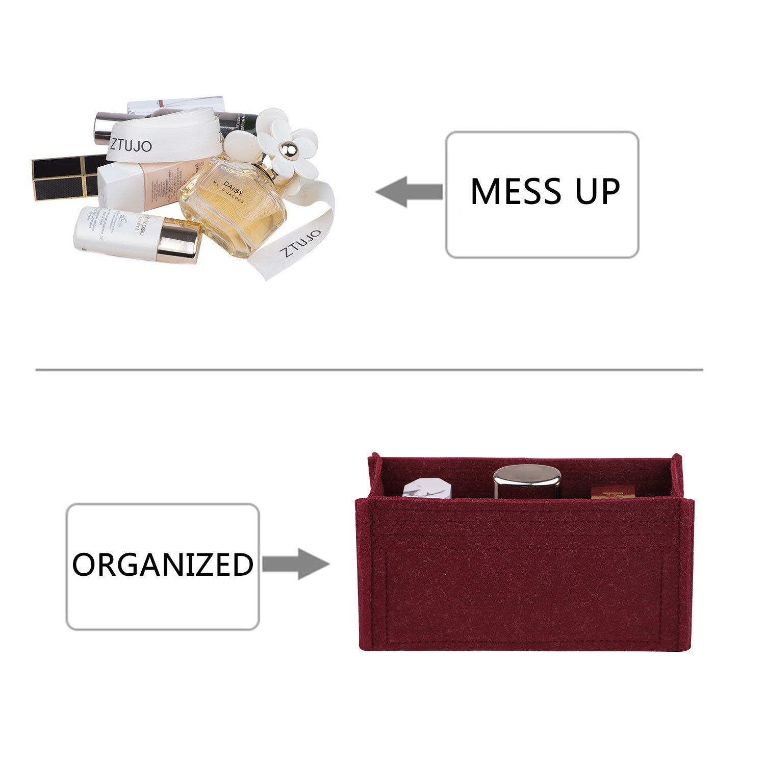 Veskeorganisator for Chanel 2021 Double Gold Ball CF Mini 19 / 22 – 3 lommer, filt product image 4