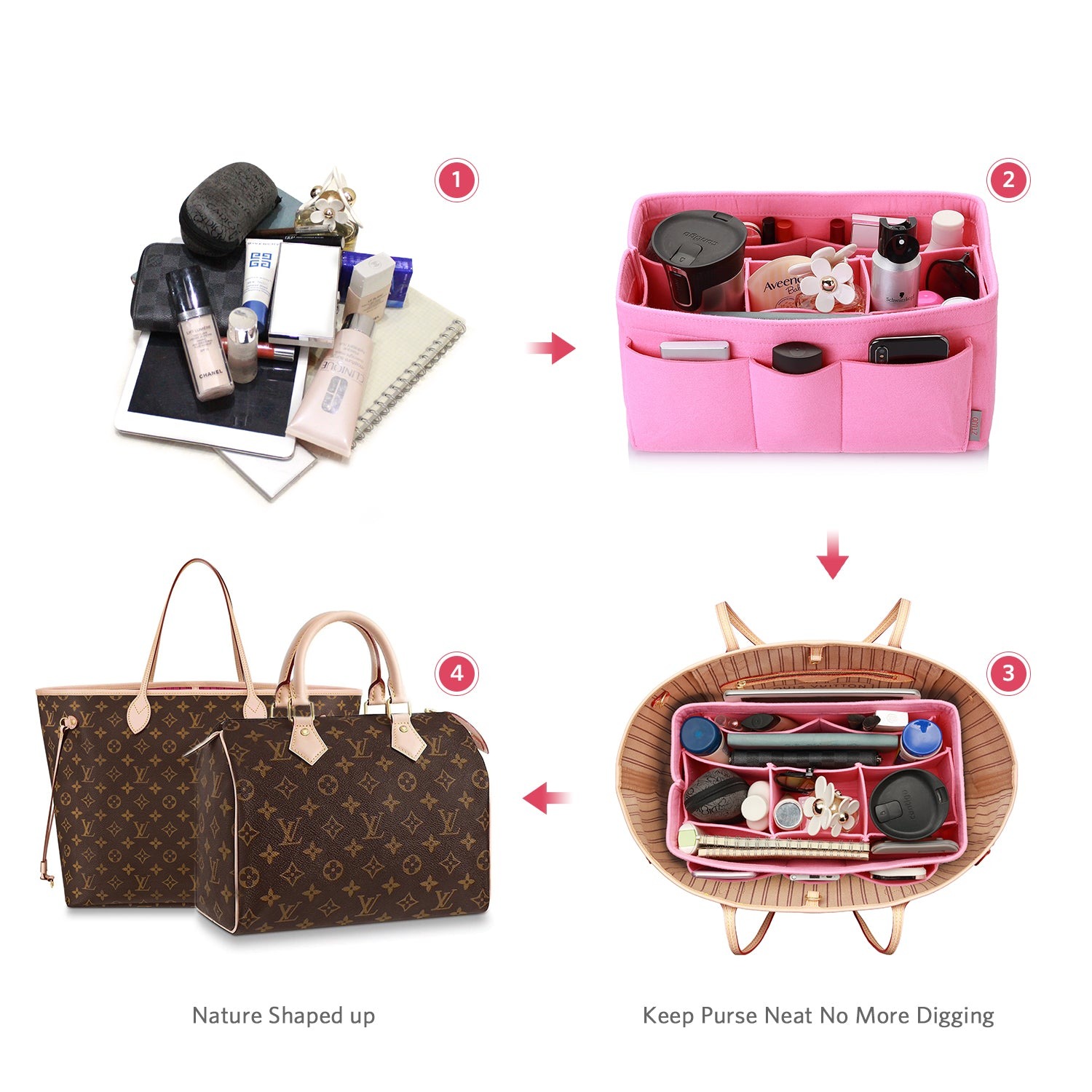 Bélésbetét kézitáska-szervező – LV Speedy 25 / 30 / 35 / 40, Neverfull MM / GM méretekhez illik product image 55