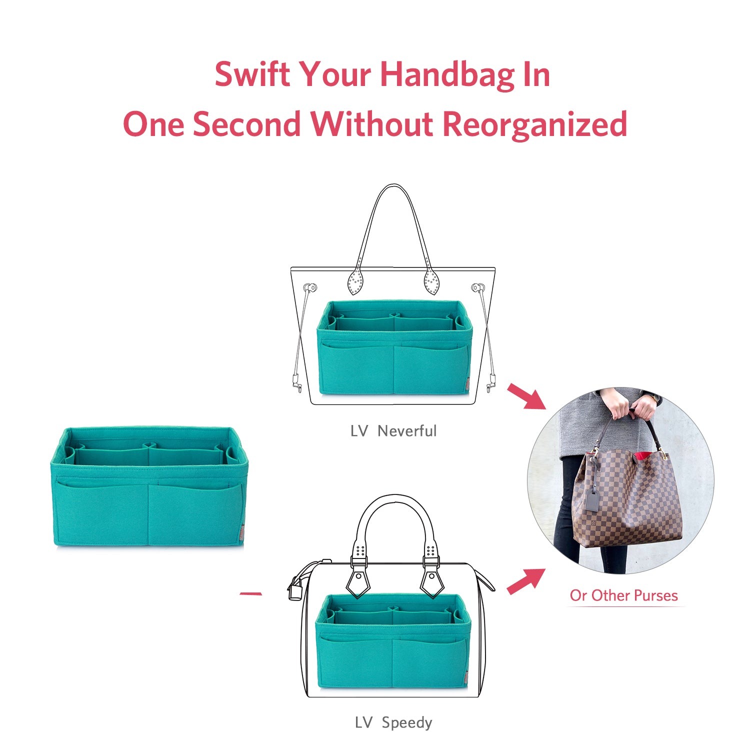 Organisateur de sac à main en feutre – Très grande taille (Convient au Speedy 40 / Neverfull GM) product image 33